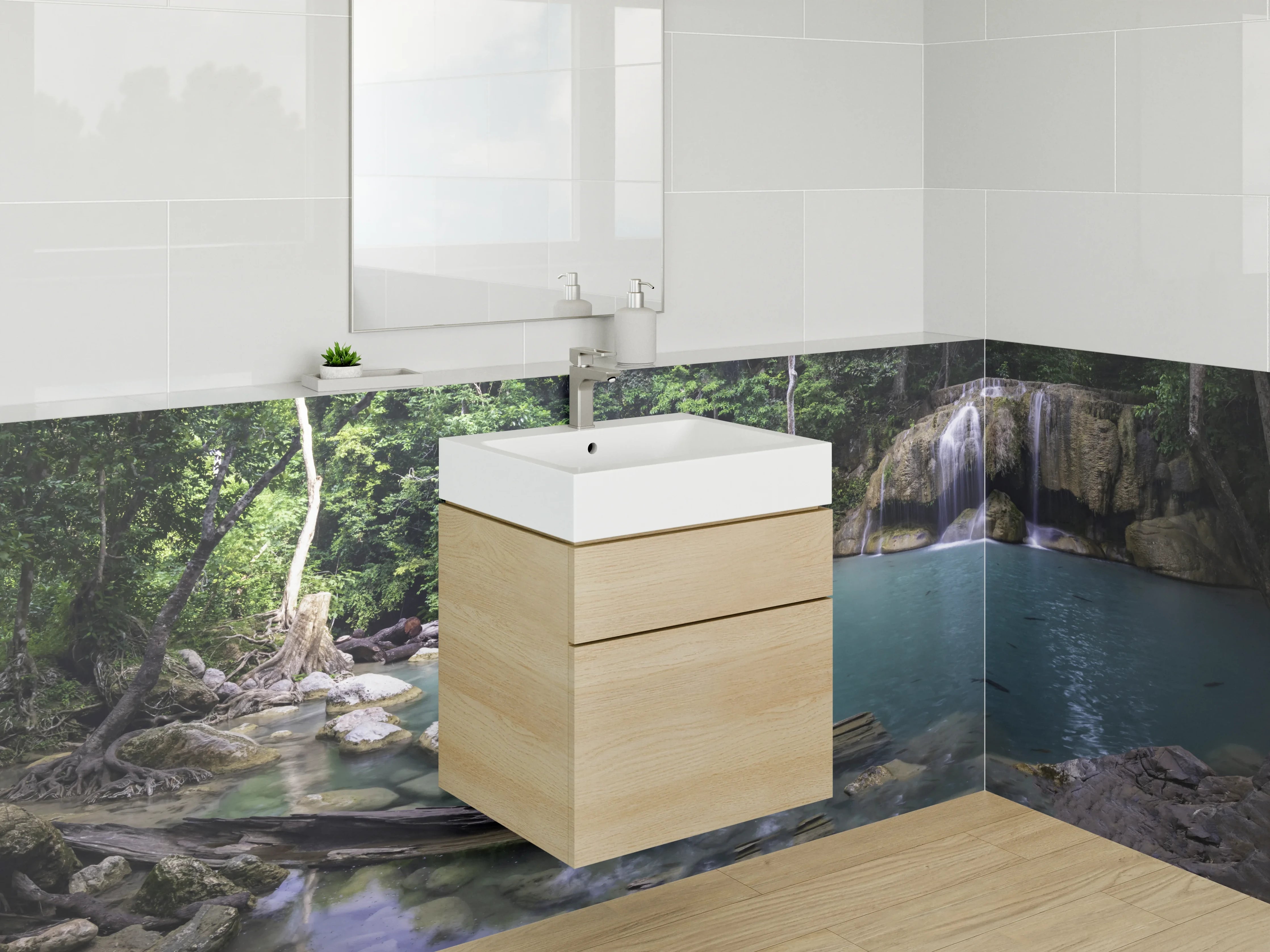 Waschbecken-Rückwand - Naturwasserfall am Dschungelsee