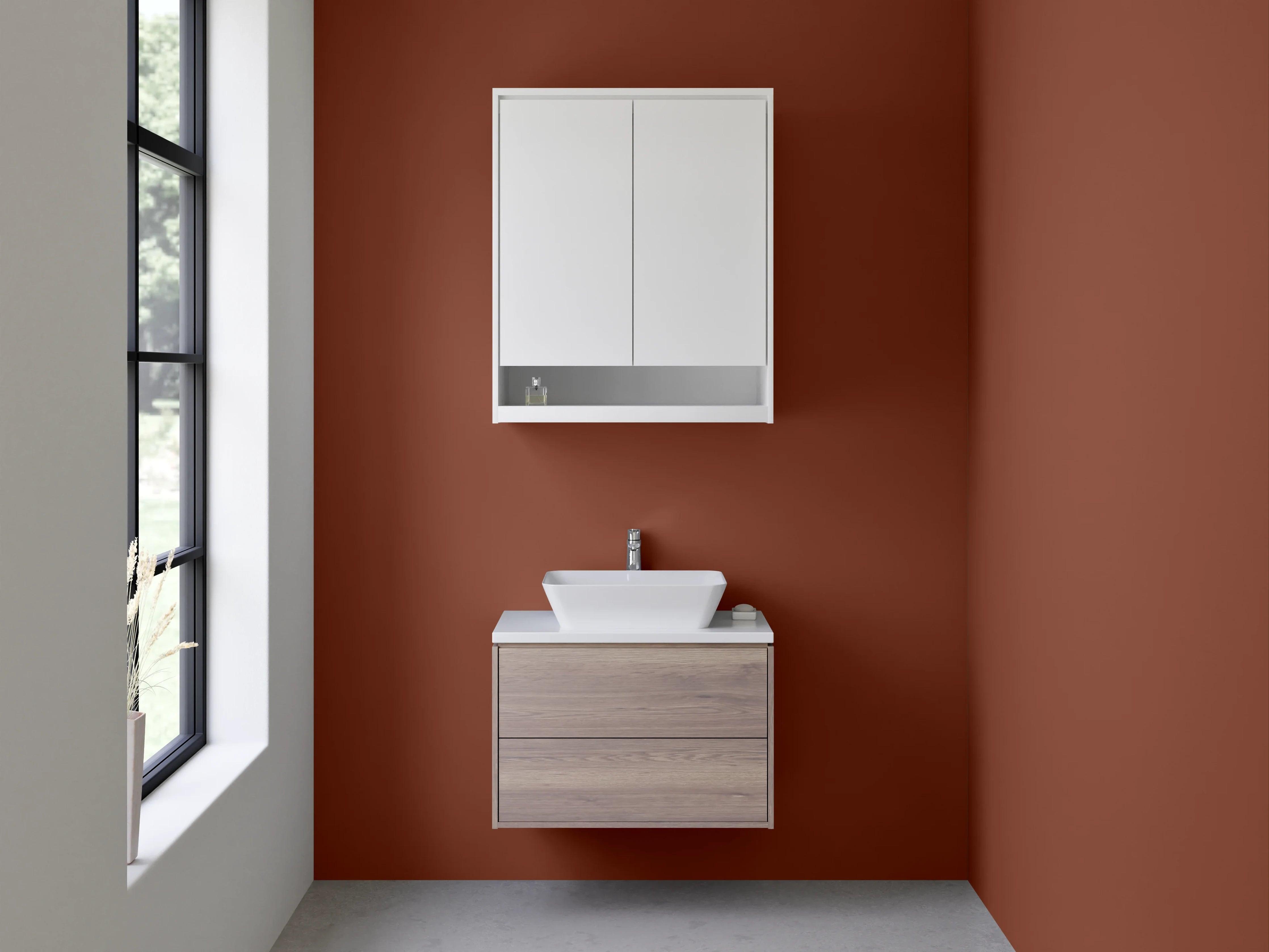 Waschbecken-Rückwand - Nebelgrau auf Perlweißbraun