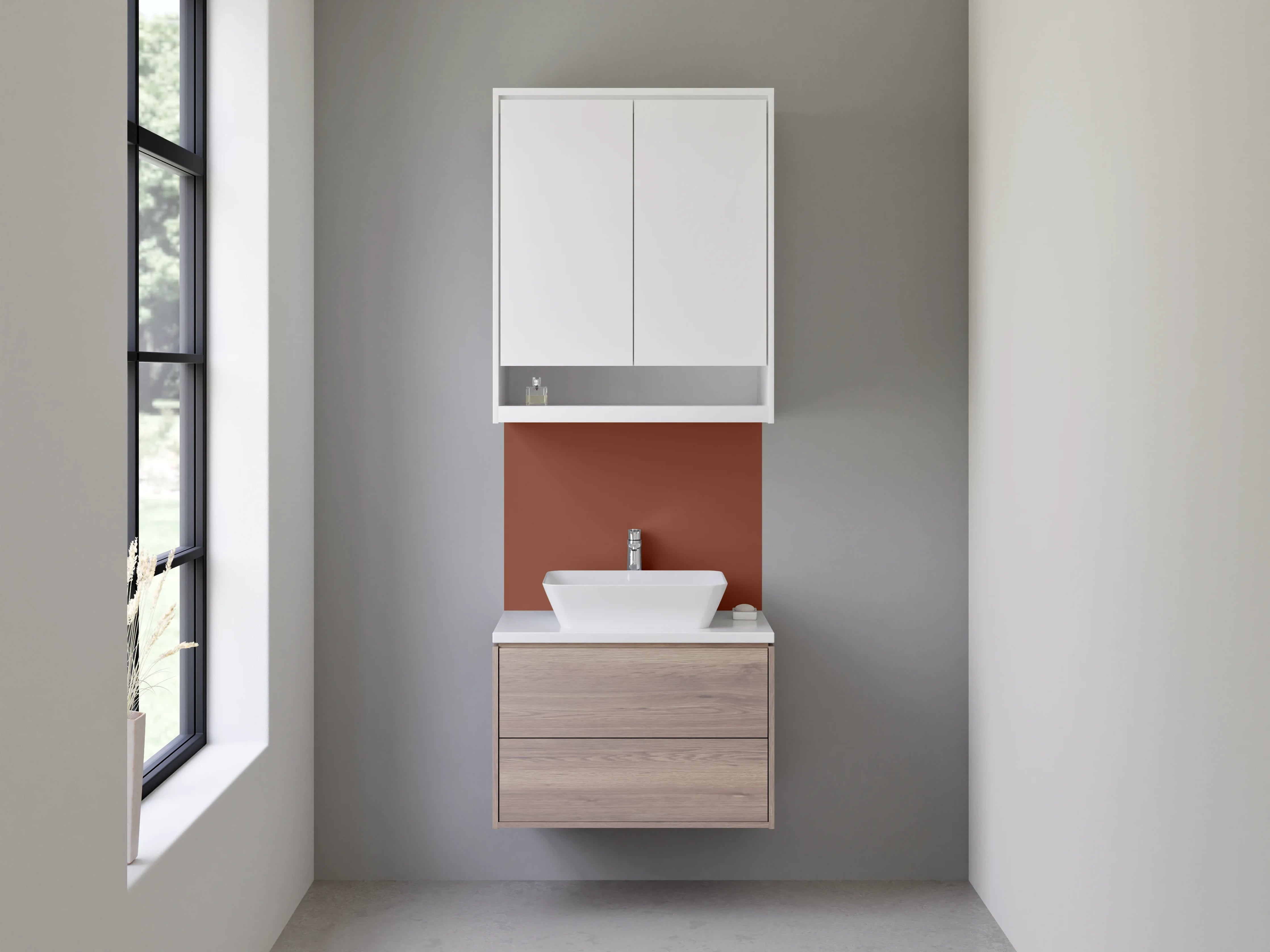 Waschbecken-Rückwand - Nebelgrau auf Perlweißbraun