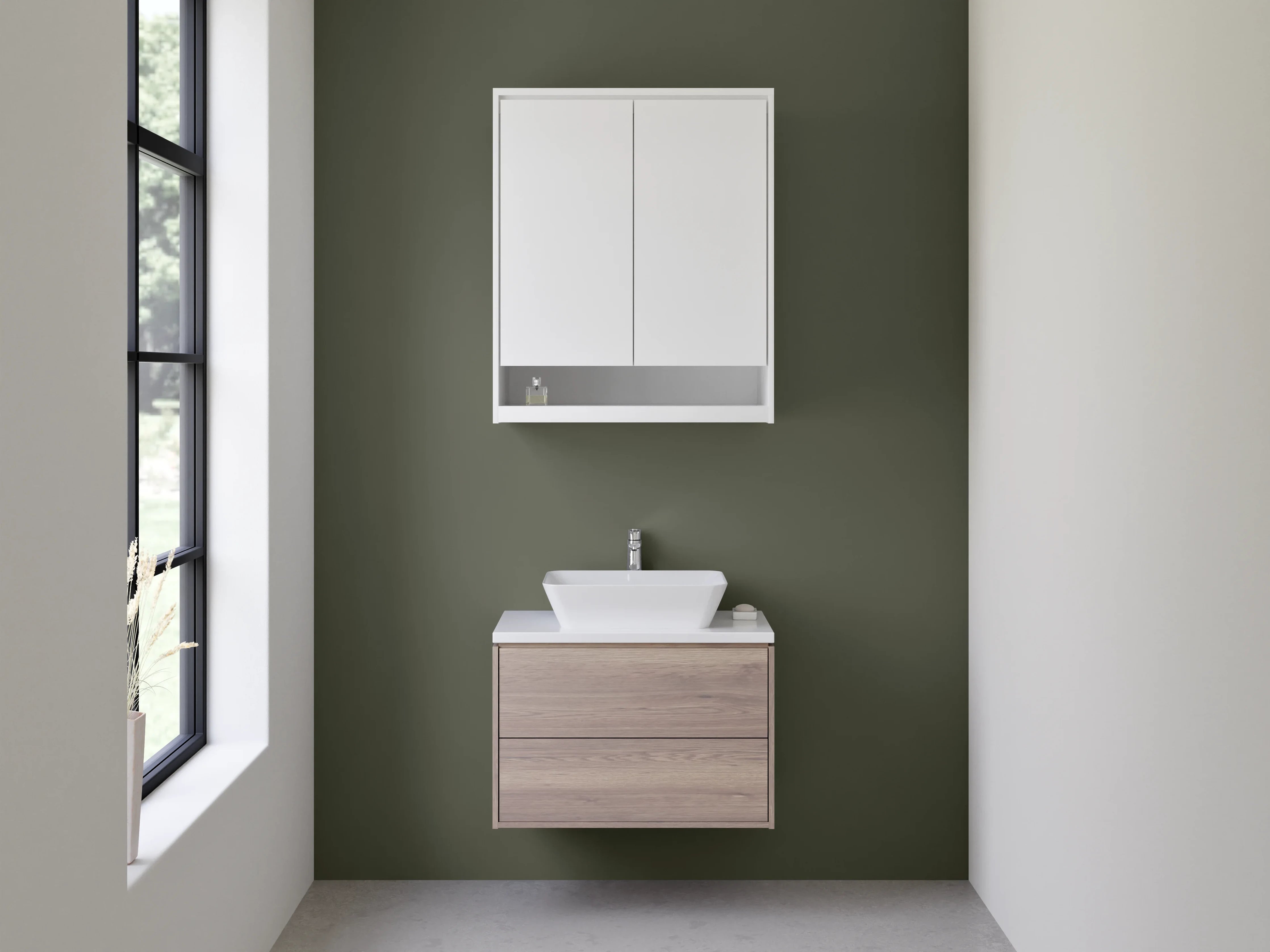 Waschbecken-Rückwand - Nebelgrau auf weißer Spur