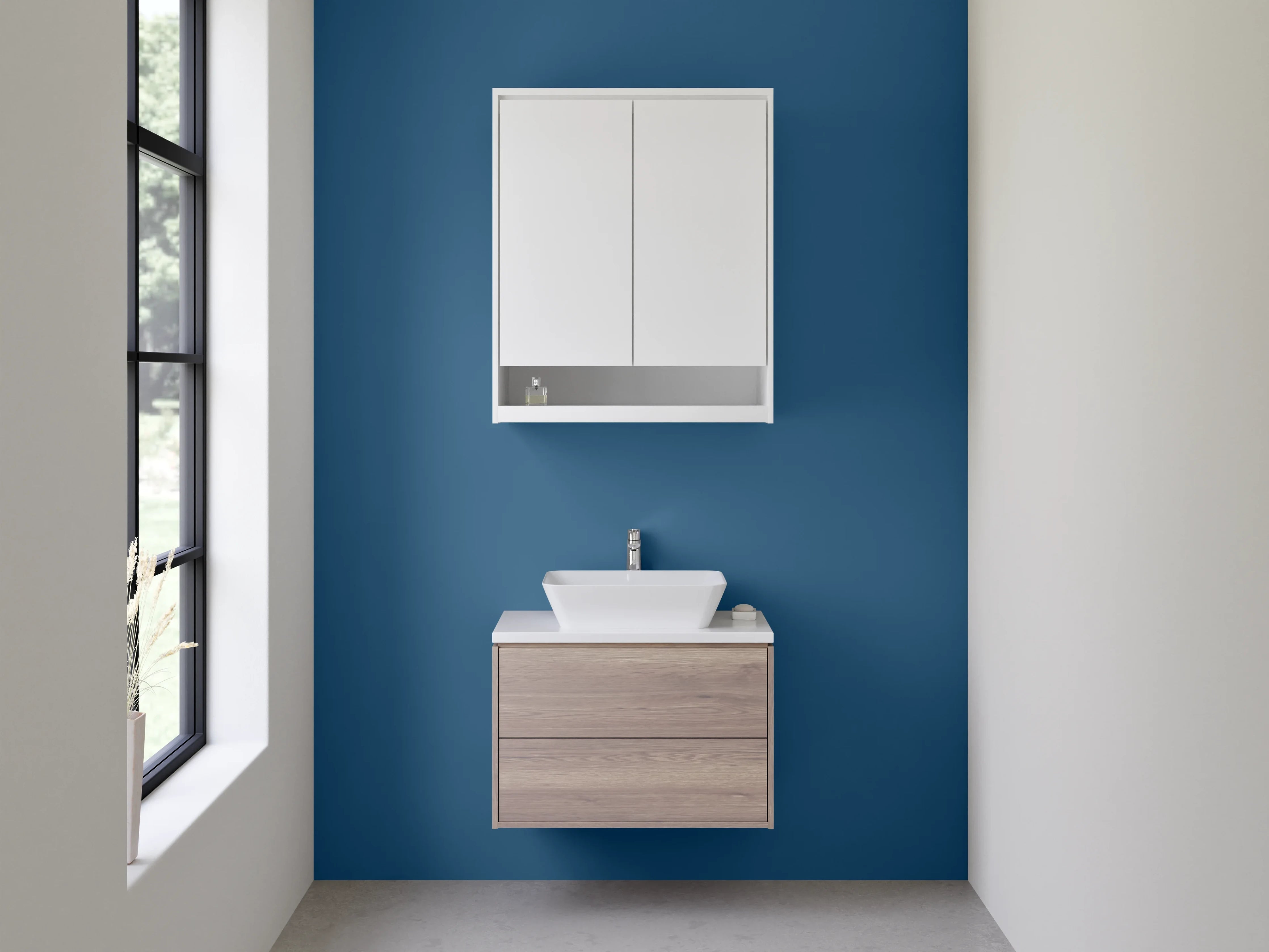 Waschbecken-Rückwand - Nebelhauch auf Elfenbeinweiß