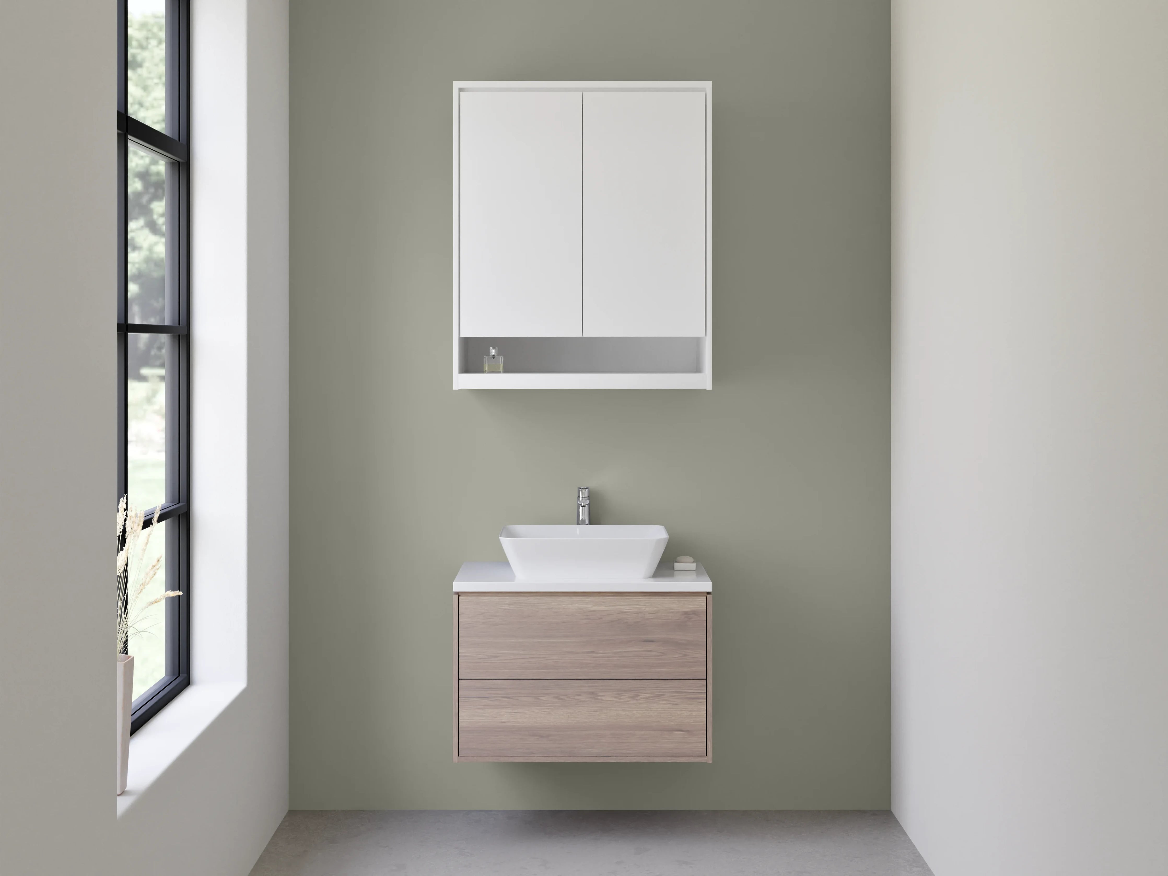 Waschbecken-Rückwand - Nebelhauch auf Weißgrau