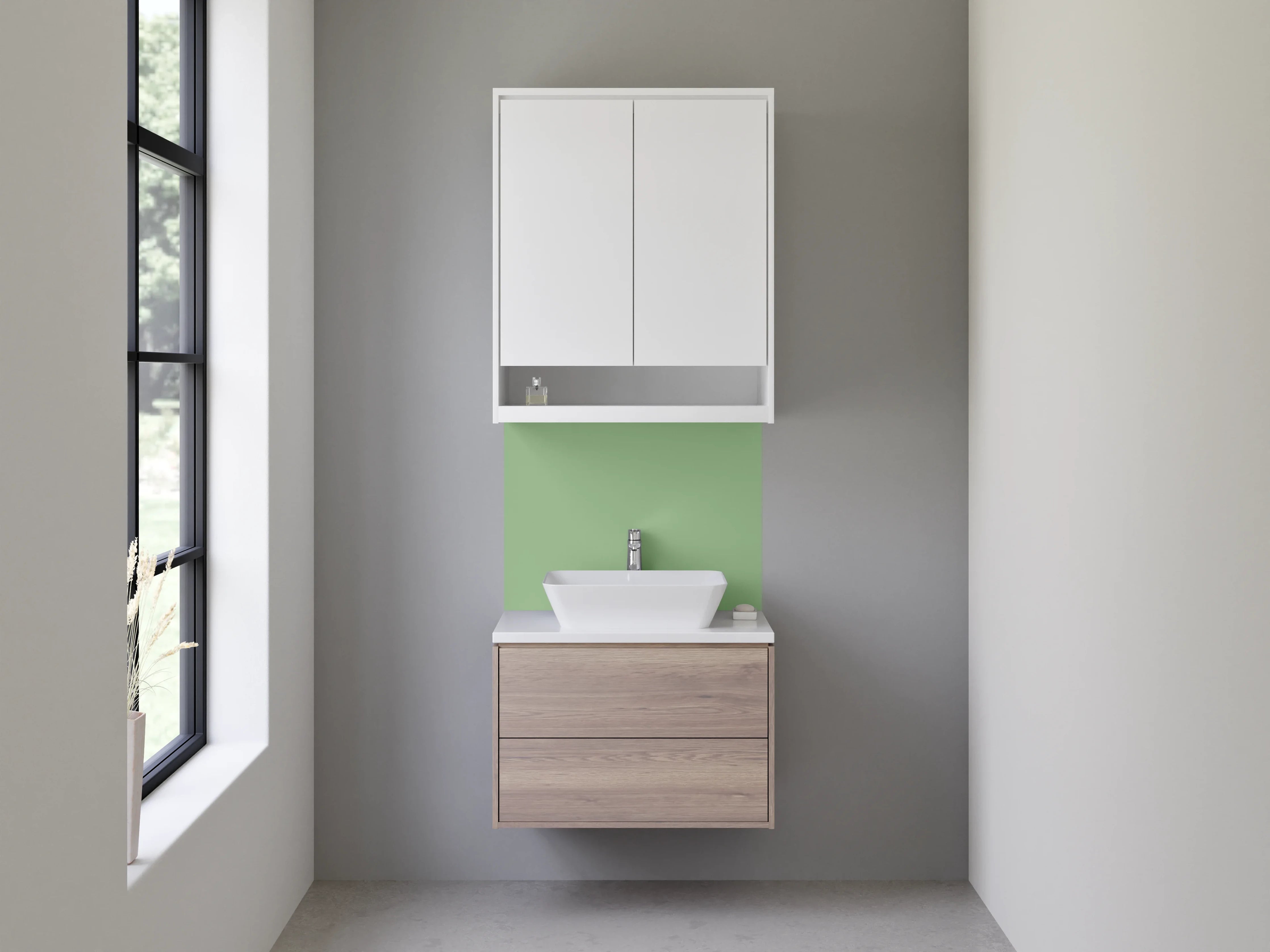 Waschbecken-Rückwand - Nebelhauch auf weißem Grund