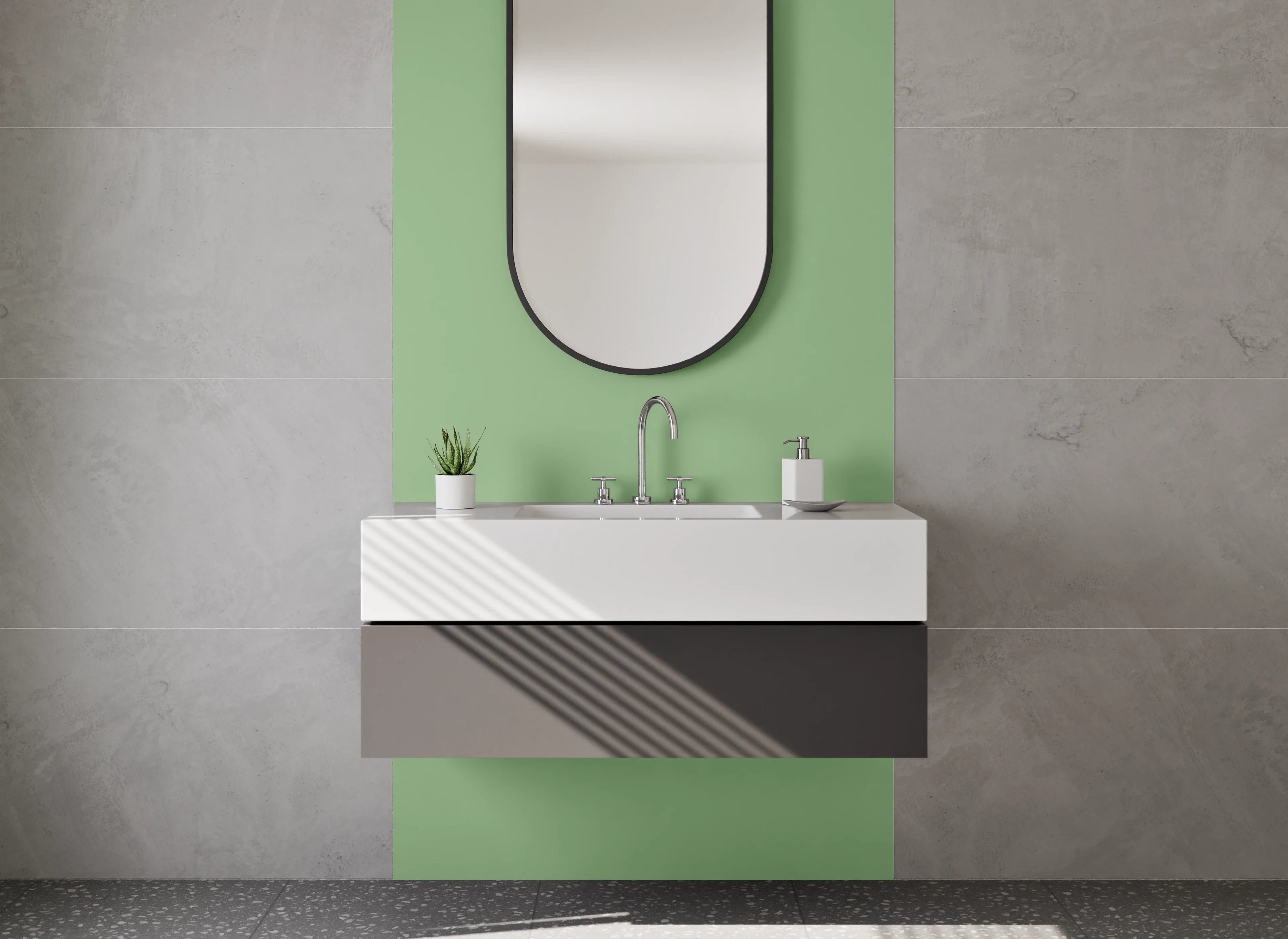 Waschbecken-Rückwand - Nebelhauch auf weißem Grund