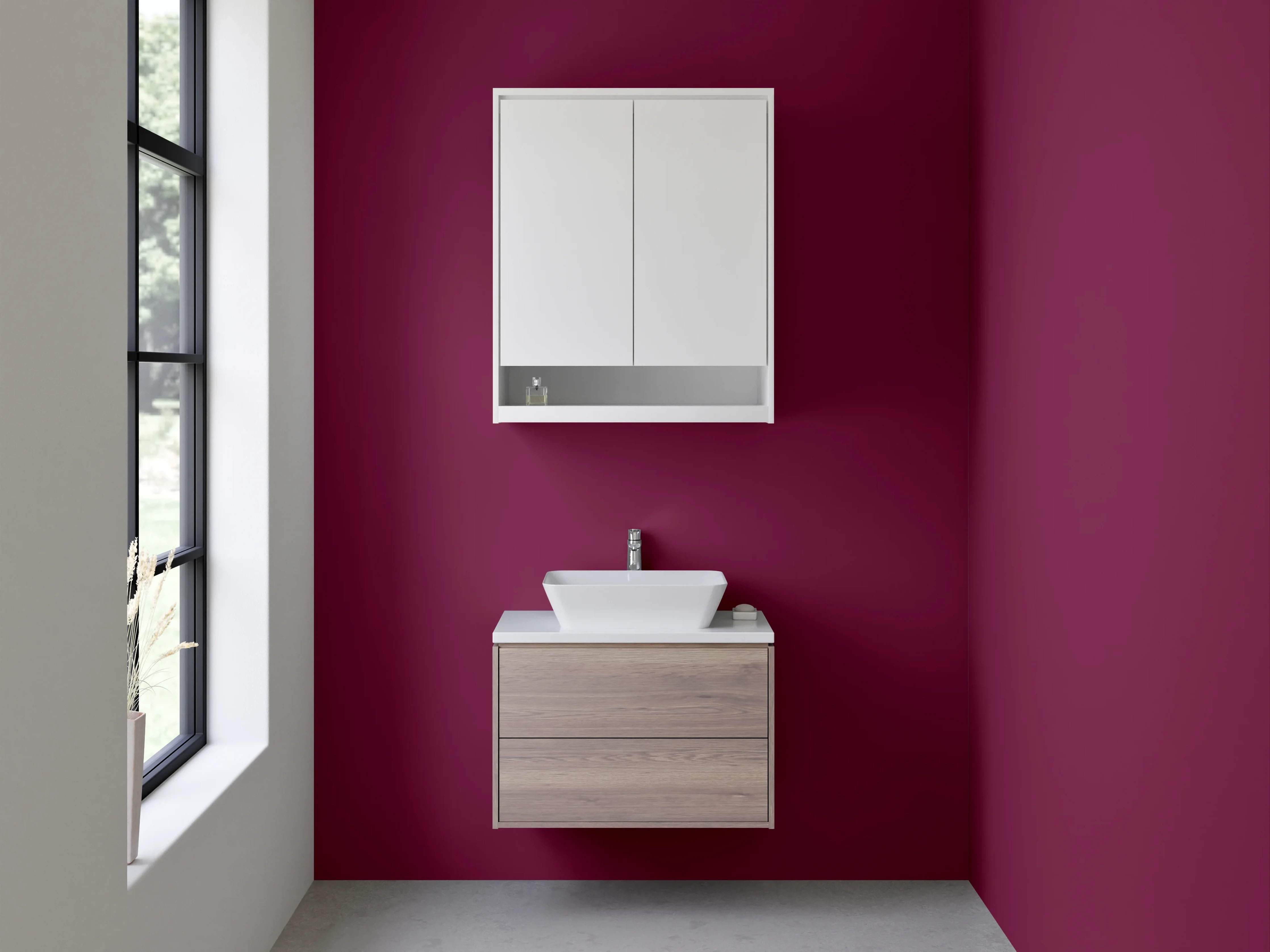 Waschbecken-Rückwand - Nebelschimmer auf weißem Bordeaux