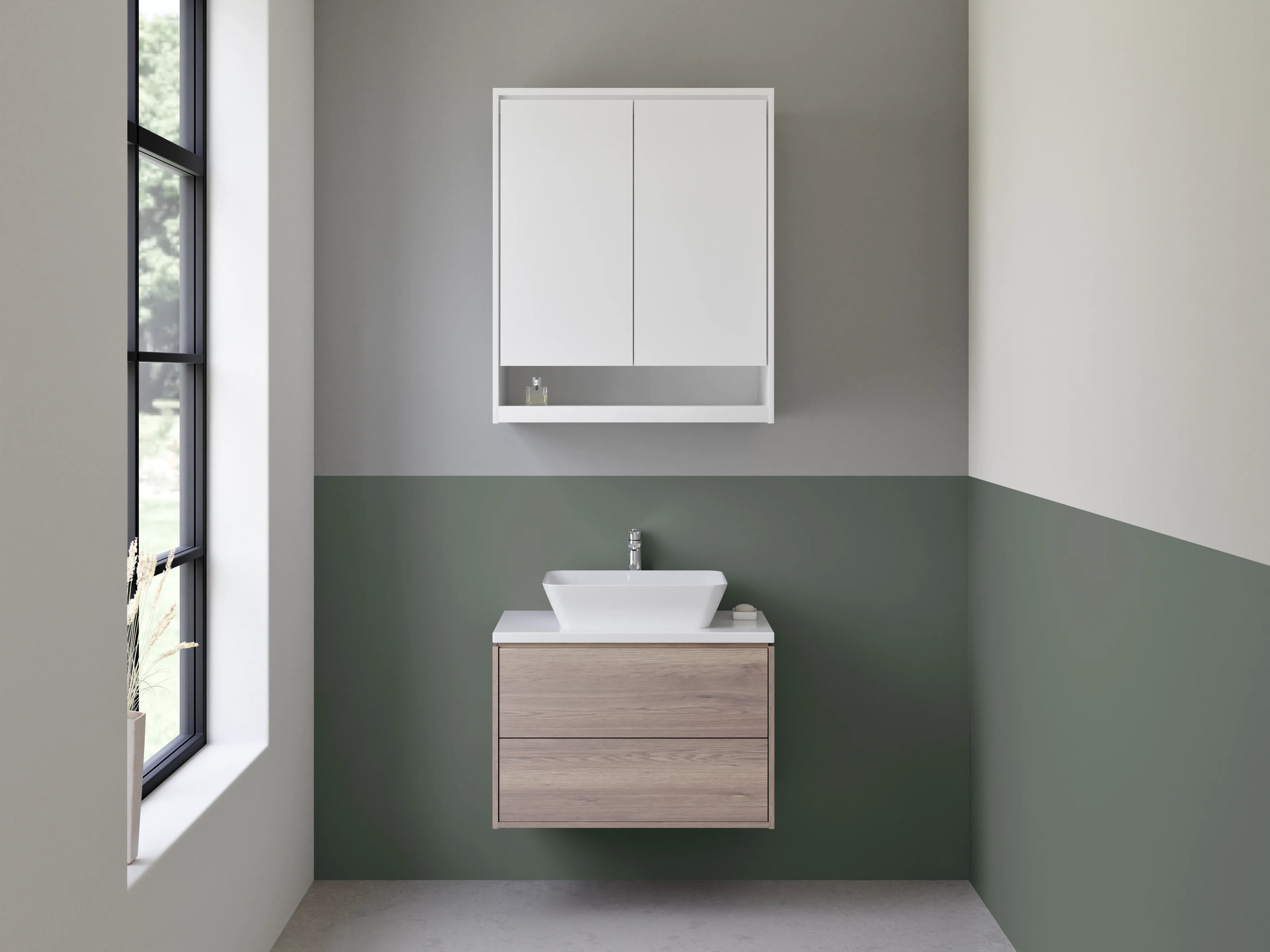 Waschbecken-Rückwand - Nebelschleier auf Weißstrukturen