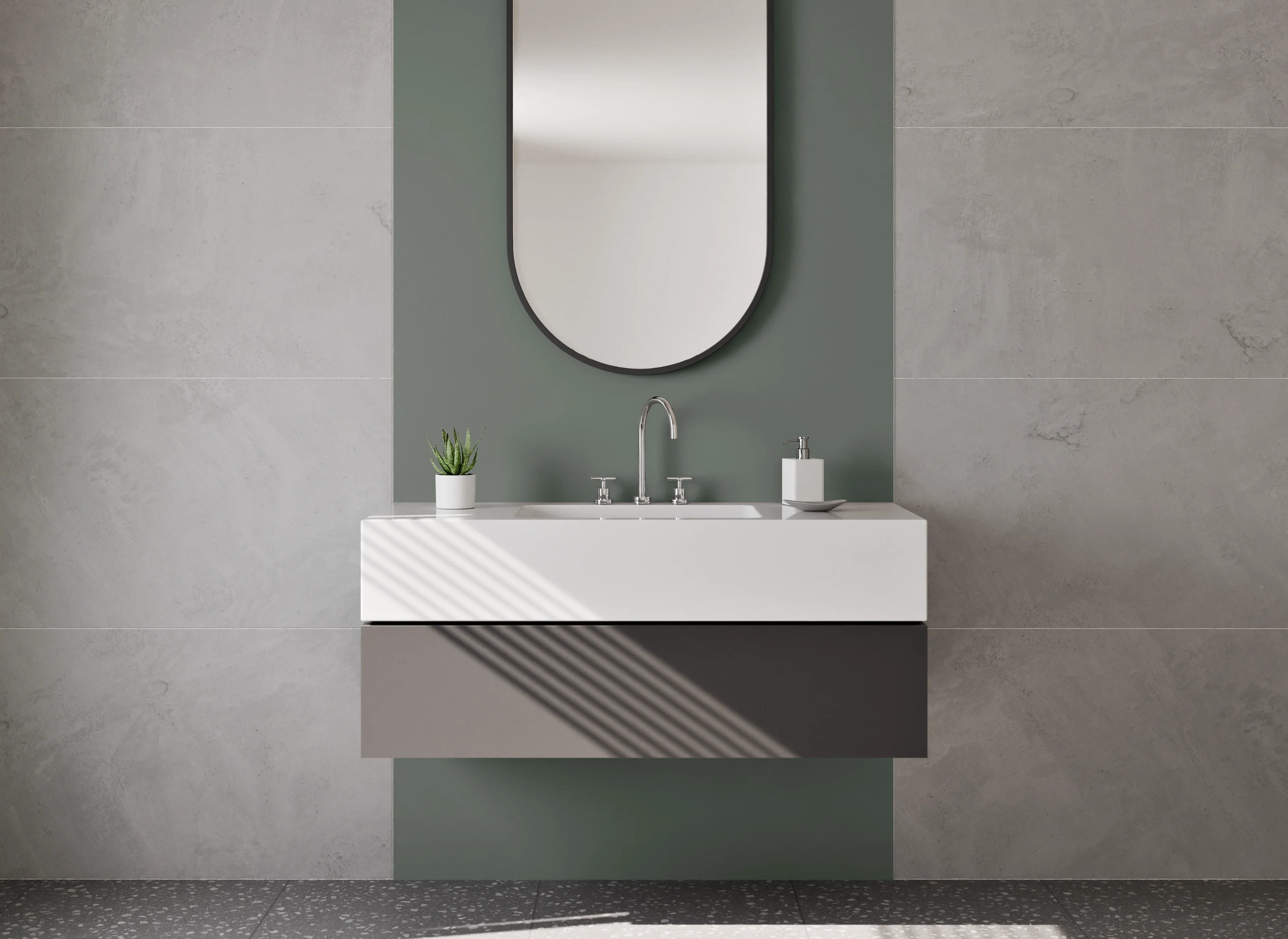 Waschbecken-Rückwand - Nebelschleier auf Weißstrukturen