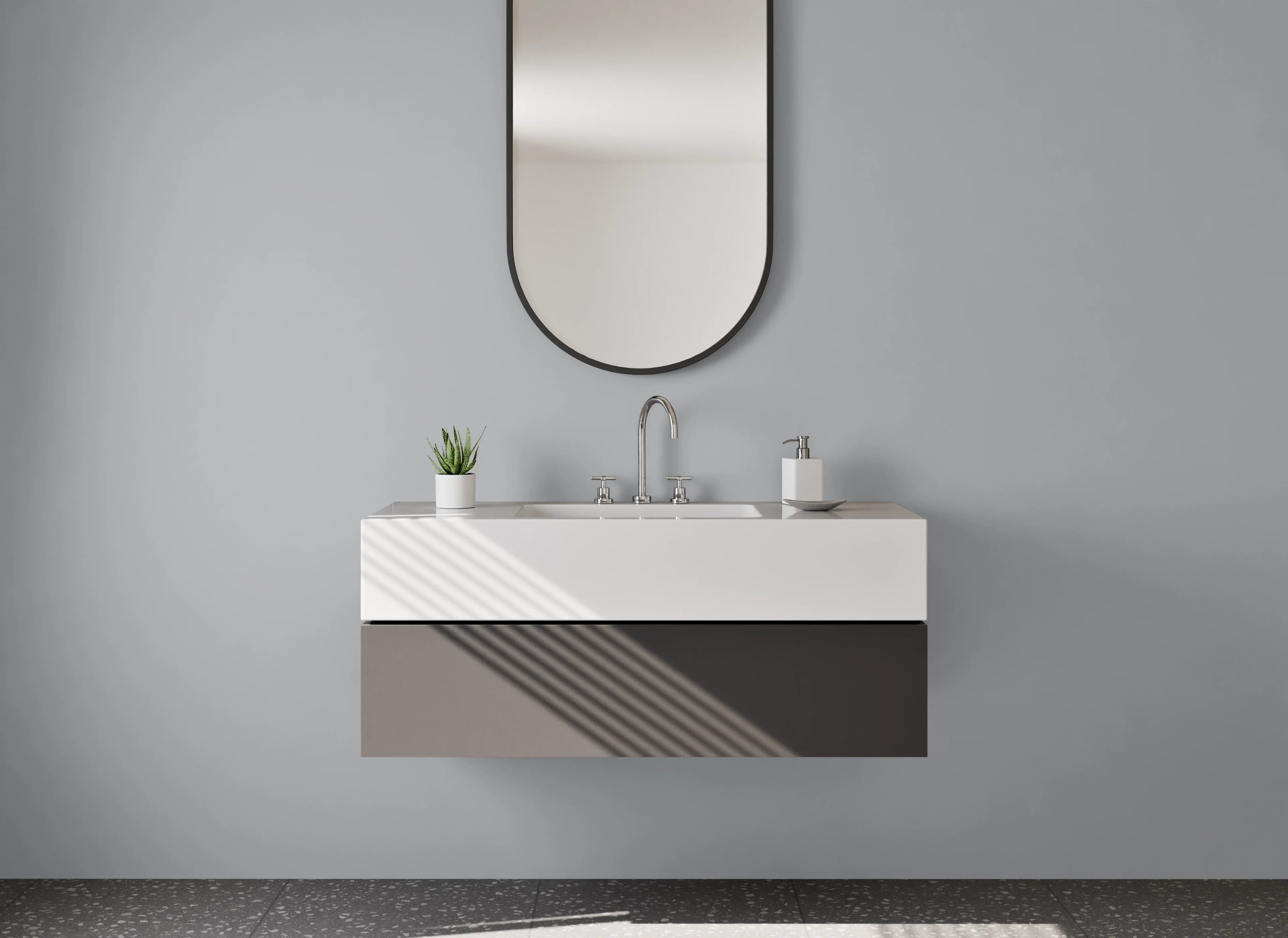 Waschbecken-Rückwand - Nebelschleier im Wintergrau