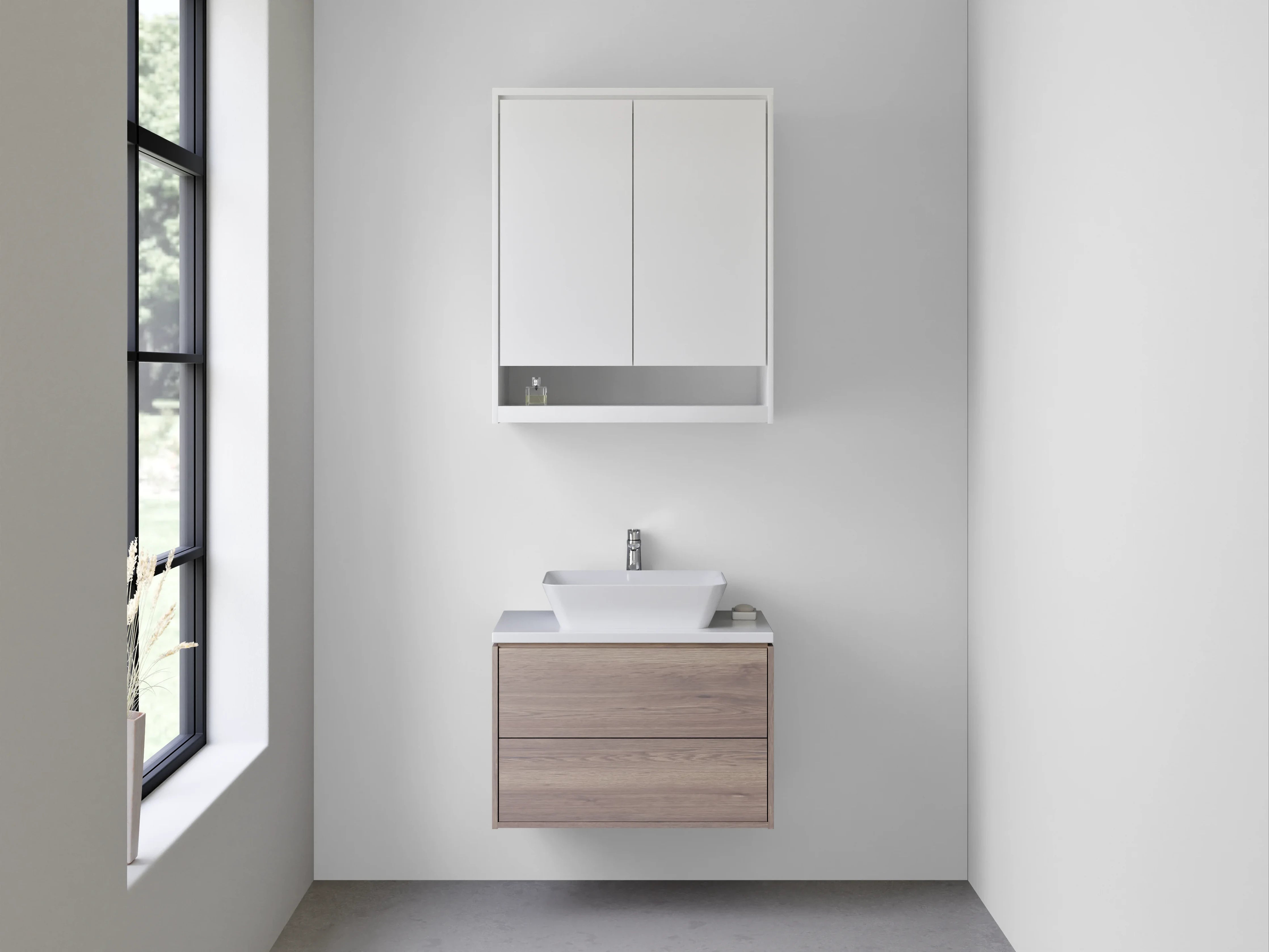 Waschbecken-Rückwand - Nebelweiß im sanften Grauschleier