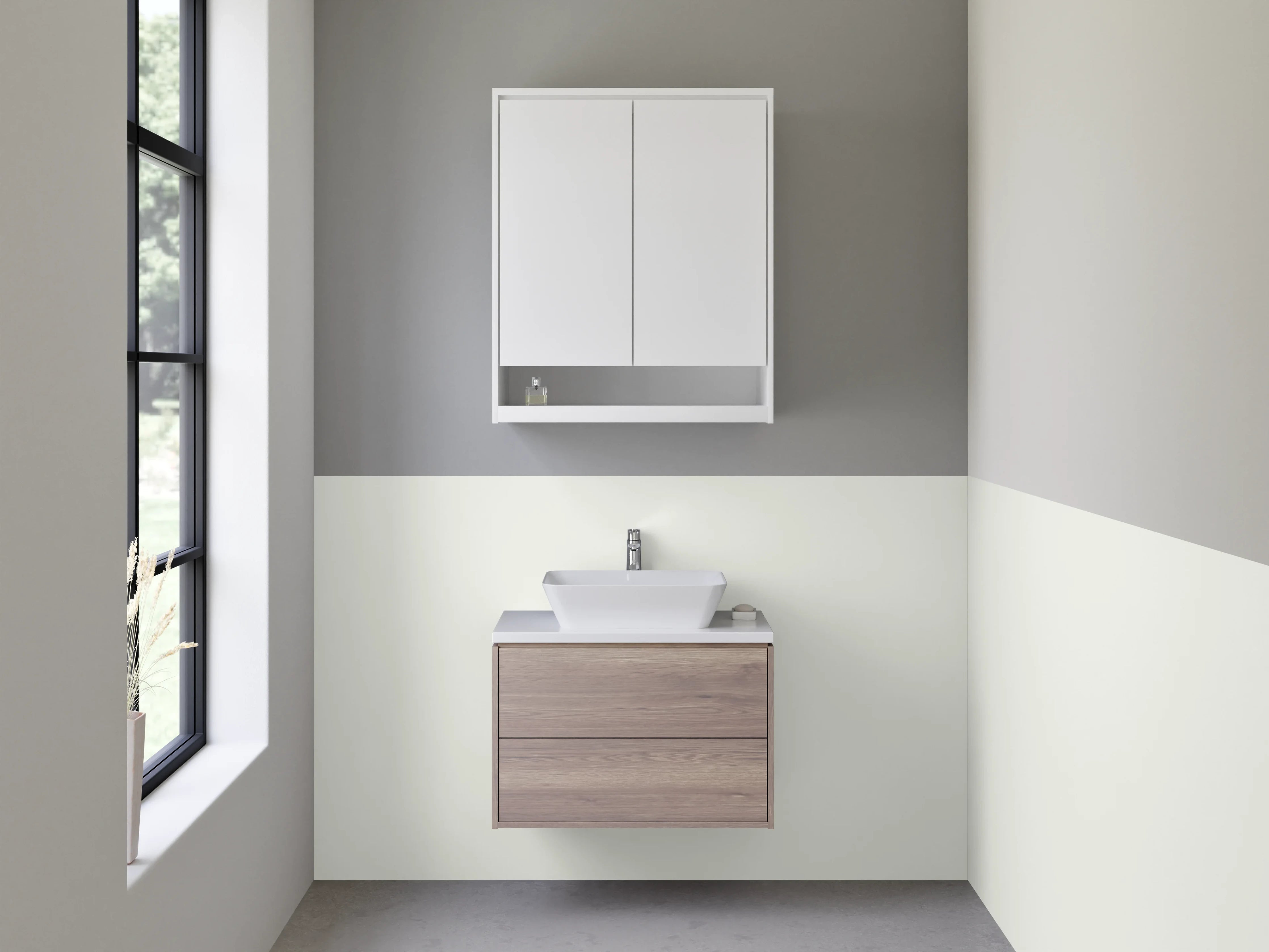 Waschbecken-Rückwand - Nebelweiß in sanftem Grau