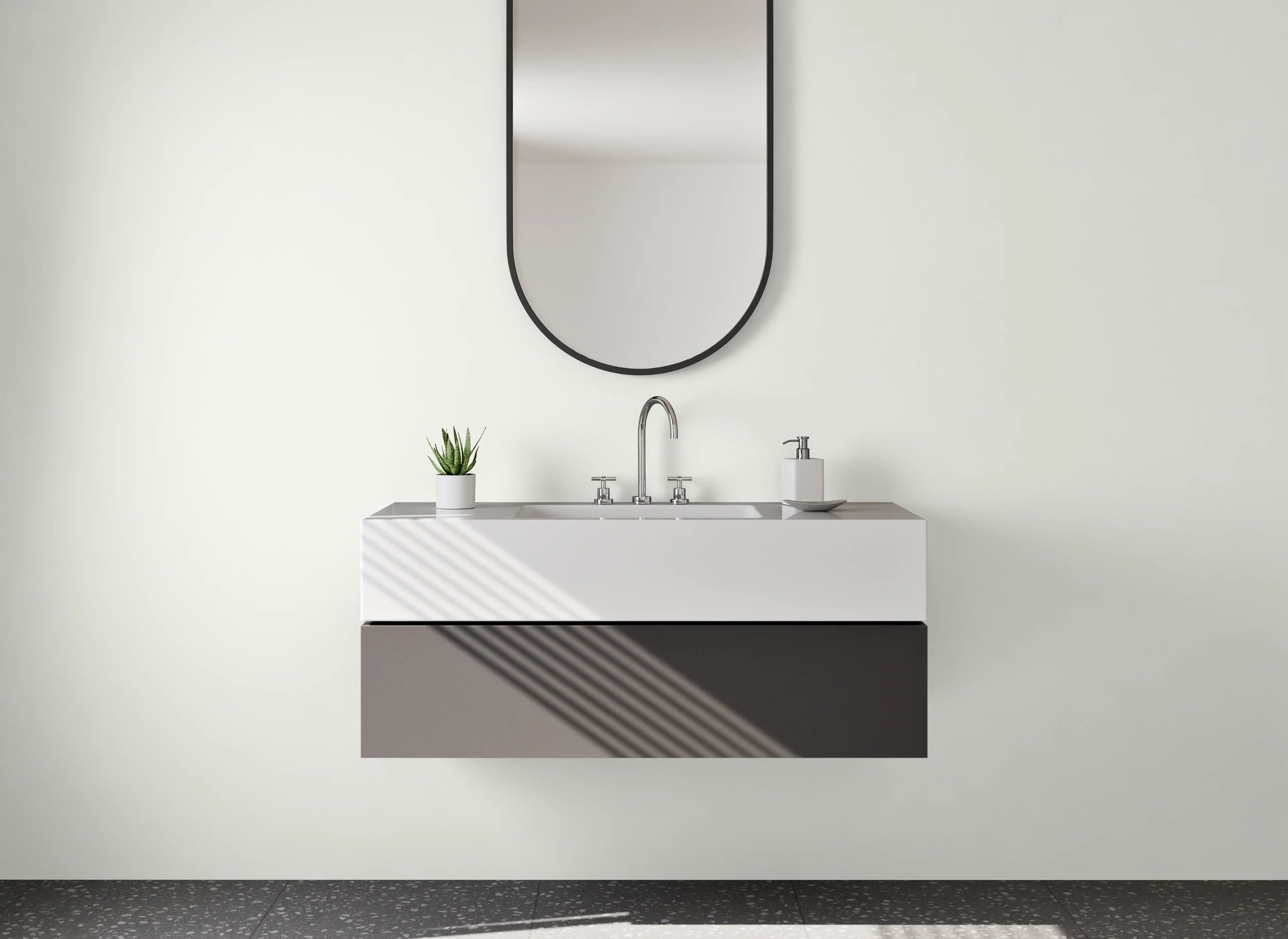 Waschbecken-Rückwand - Nebelweiß in sanftem Grau