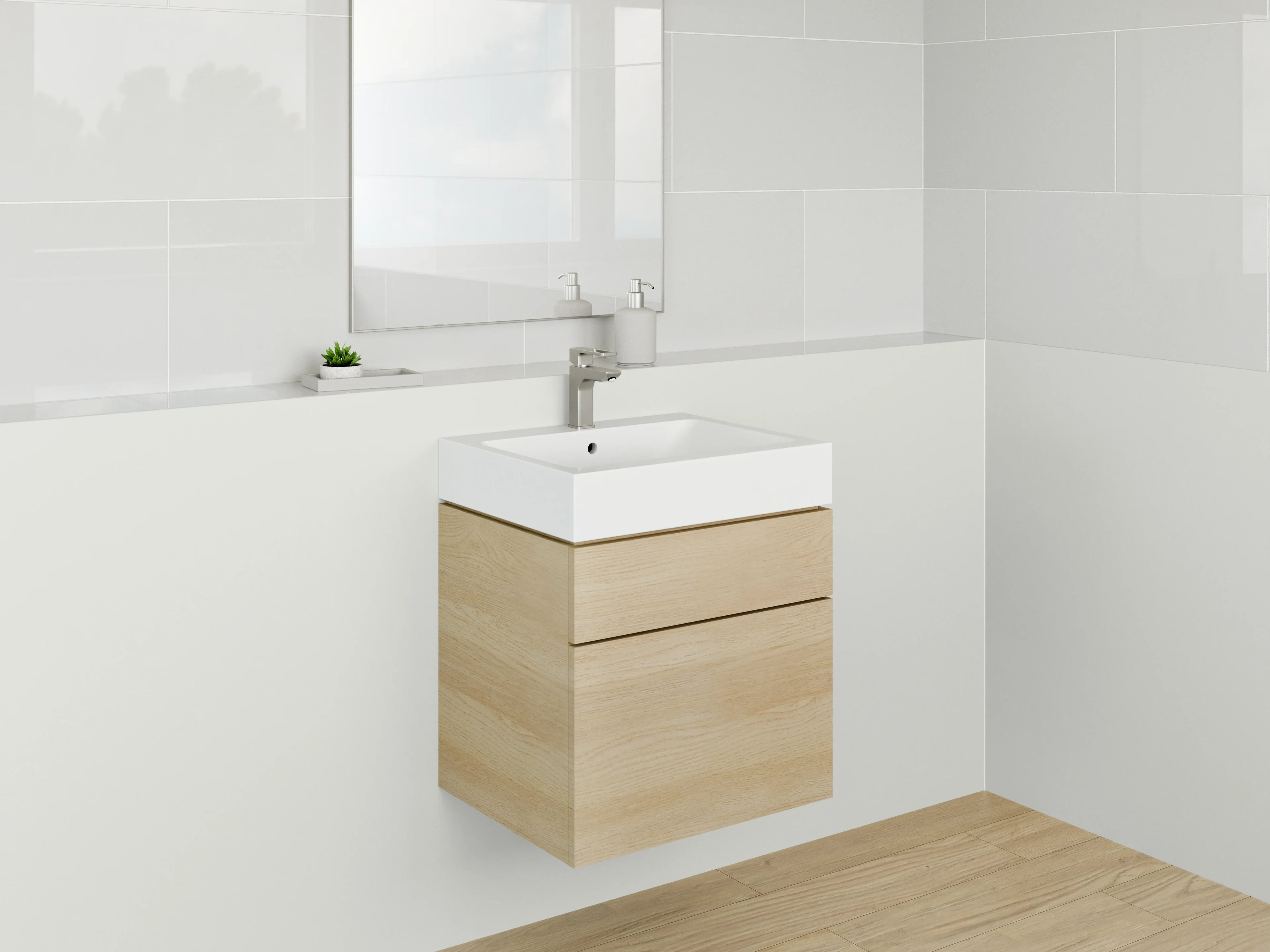 Waschbecken-Rückwand - Nebelweiß in sanftem Grau