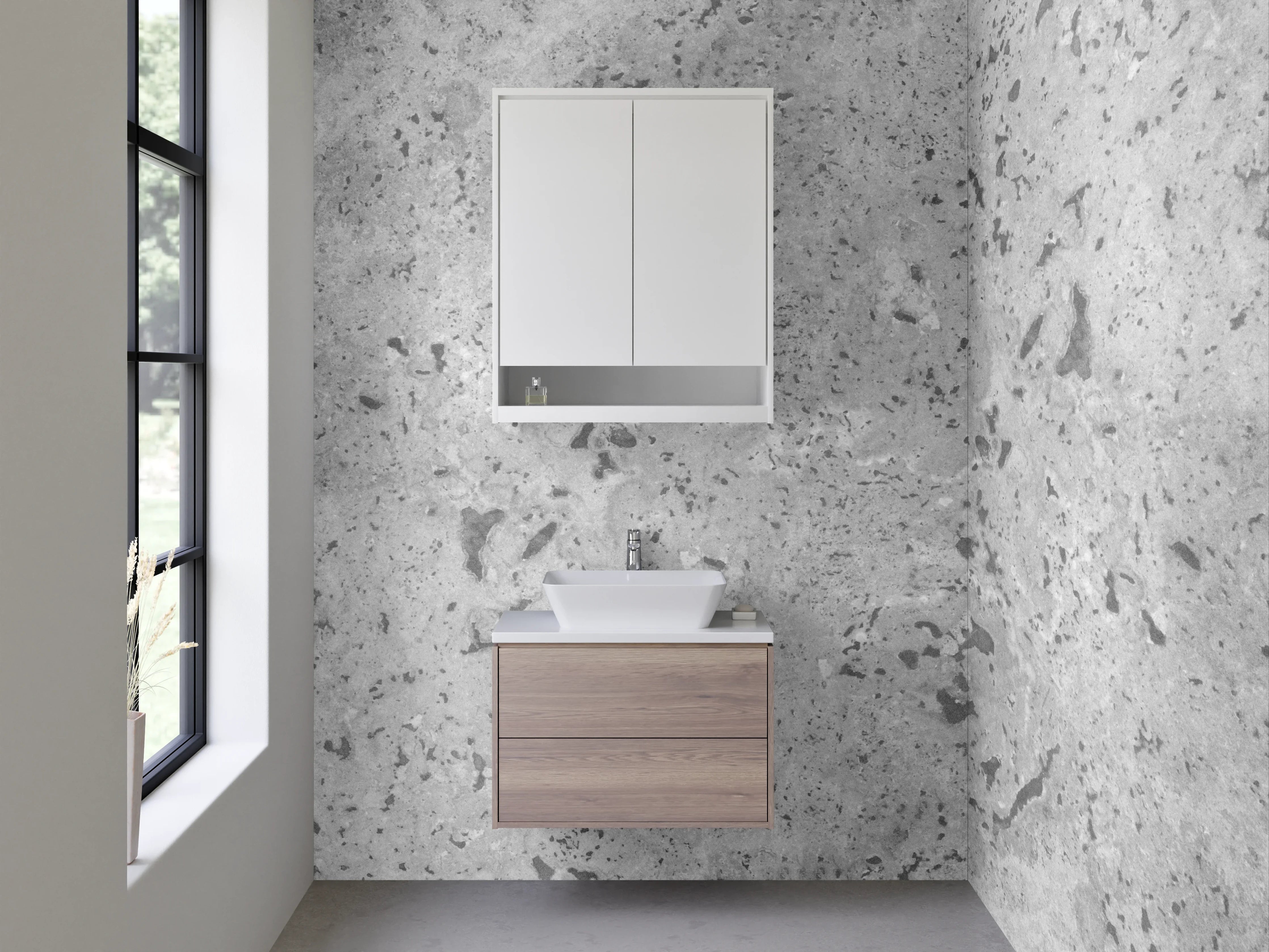 Waschbecken-Rückwand - Neutrale Grau- und Weißnuancen