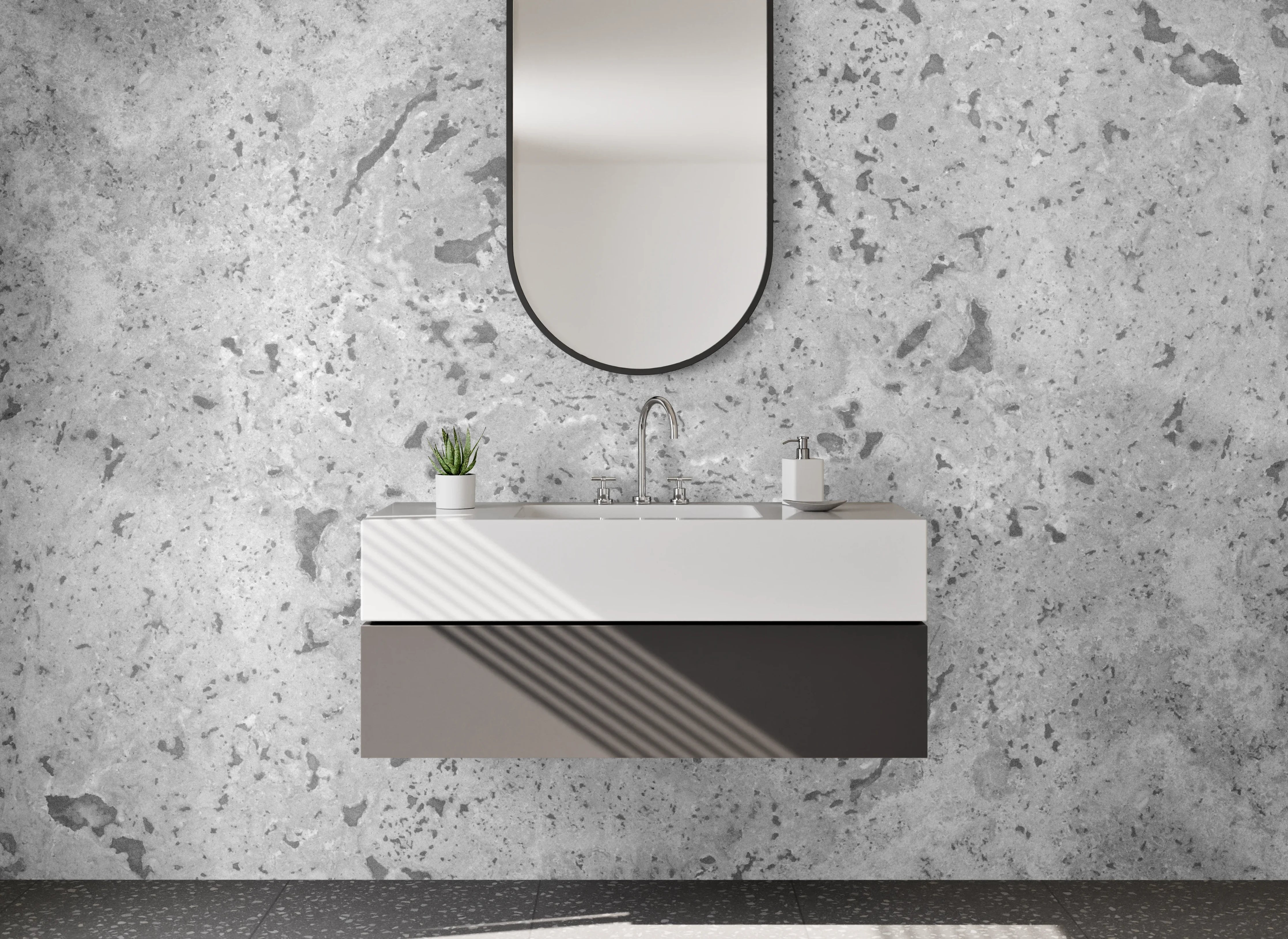 Waschbecken-Rückwand - Neutrale Grau- und Weißnuancen