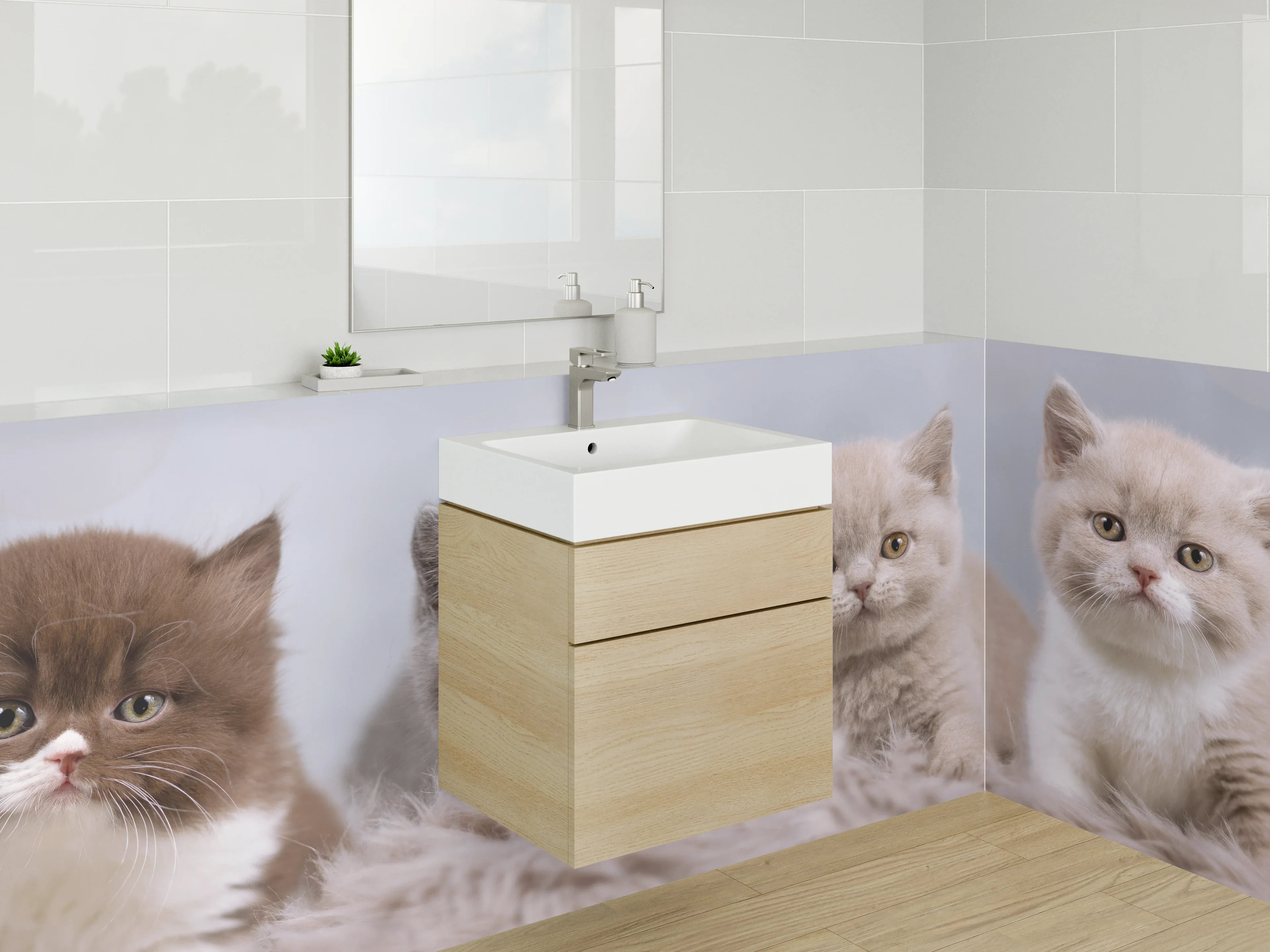 Waschbecken-Rückwand - Niedliche Katzenbabys auf weichem Fell