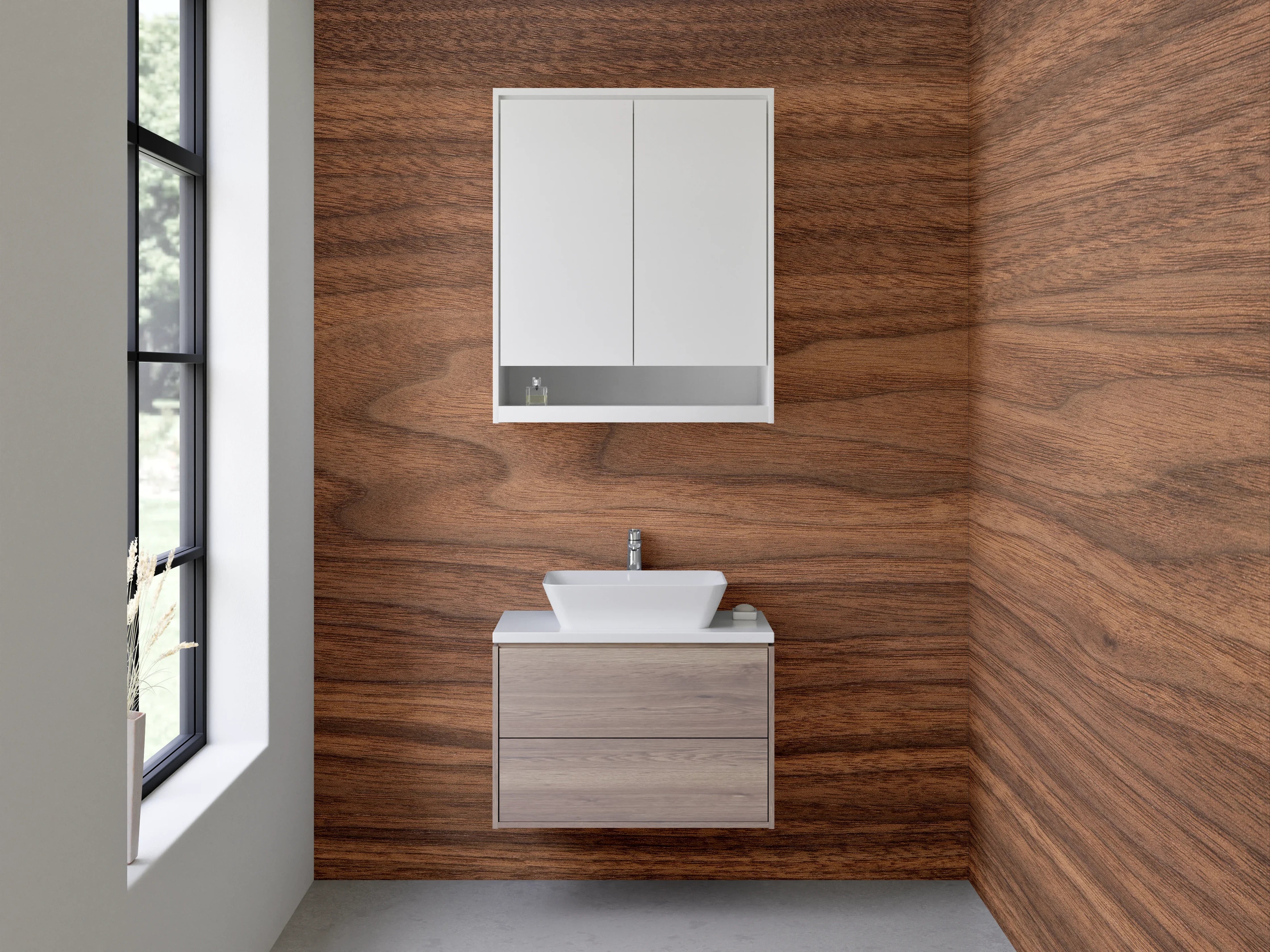 Waschbecken-Rückwand - Nussbaum Holzoptik Design
