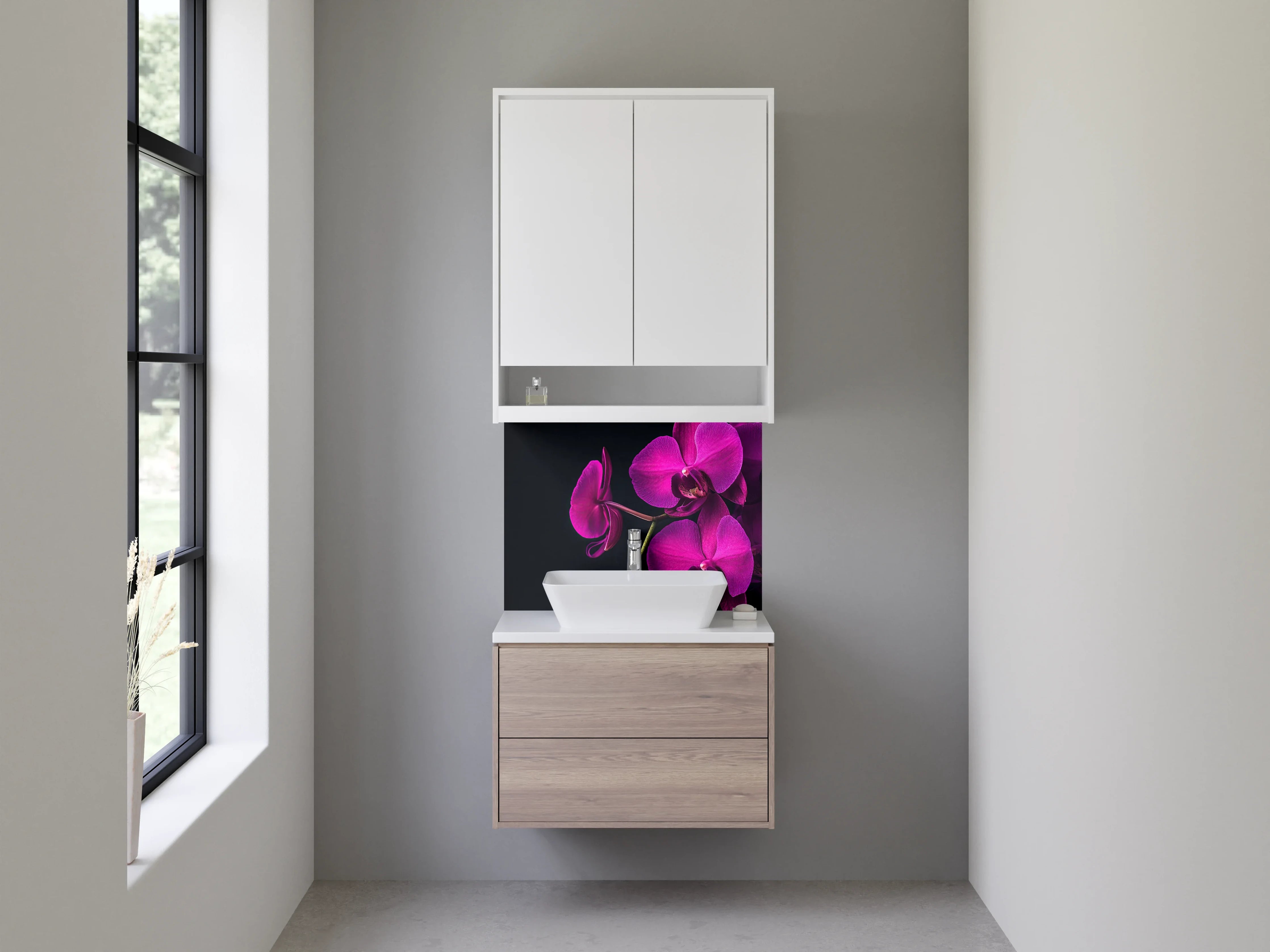 Waschbecken-Rückwand - Orchidee Lila – Blütenpracht für Dein Zuhause