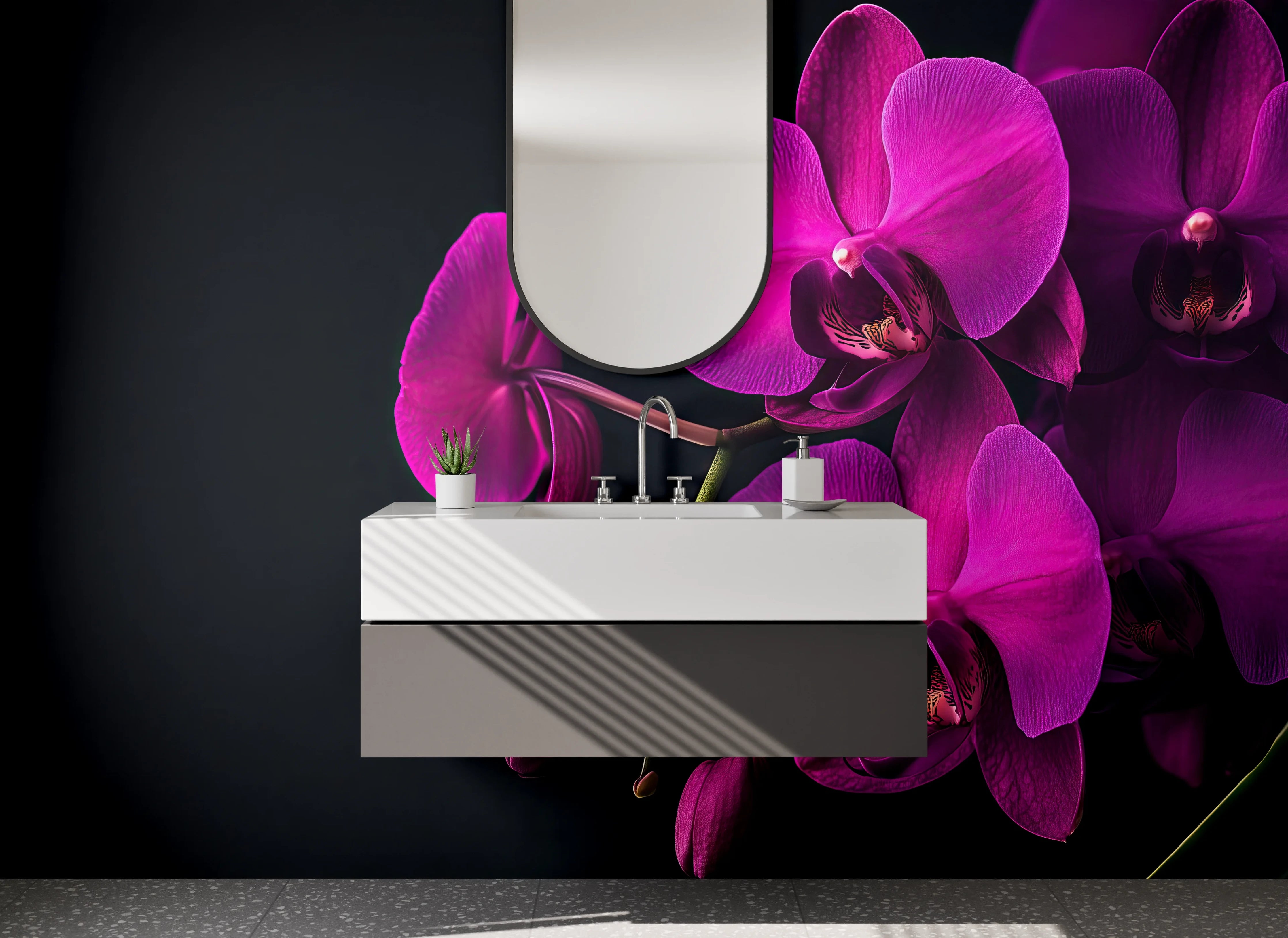 Waschbecken-Rückwand - Orchidee Lila – Blütenpracht für Dein Zuhause