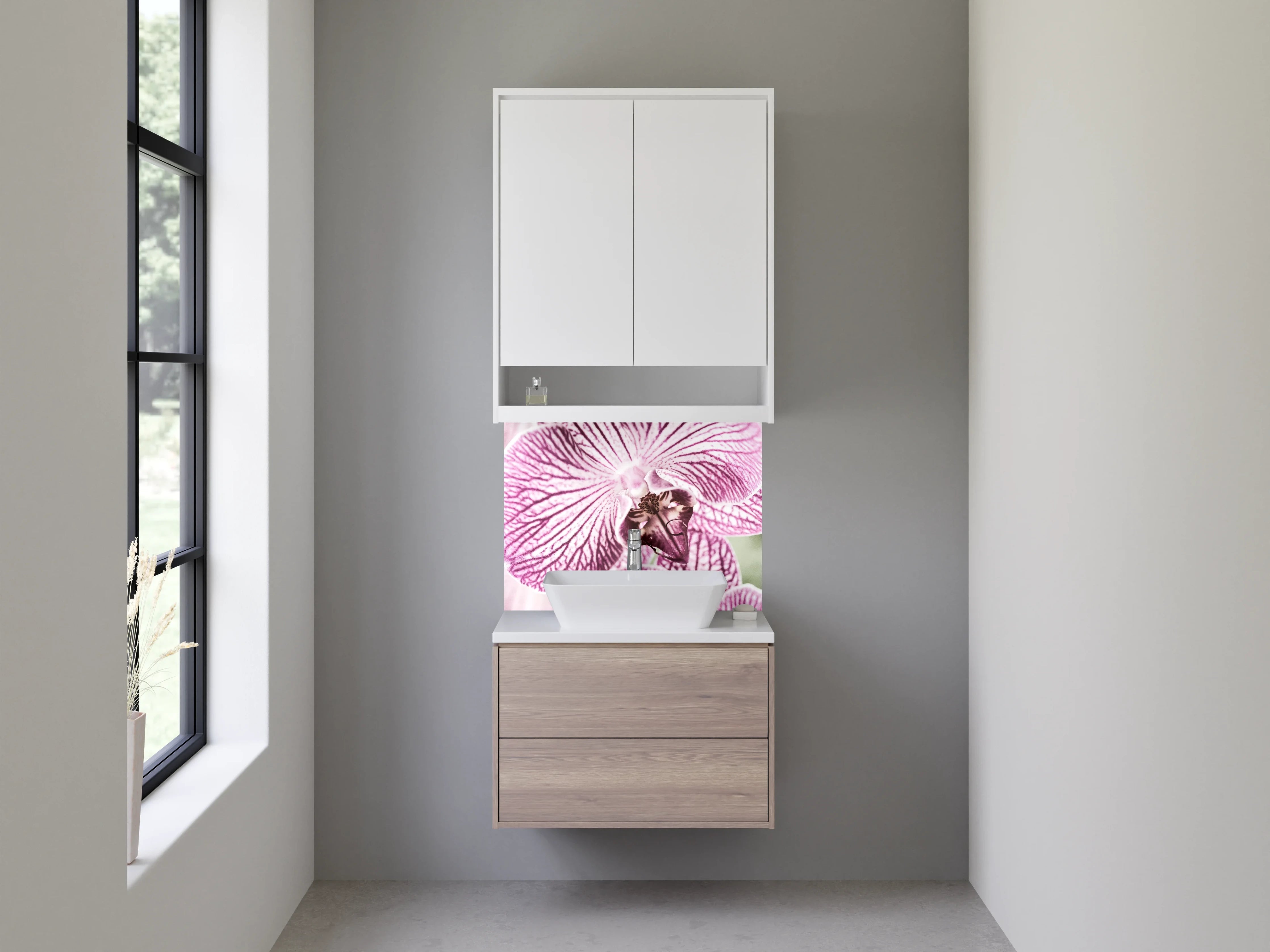 Waschbecken-Rückwand - Orchidee Nahaufnahme Blütenpracht Rosa Weiß