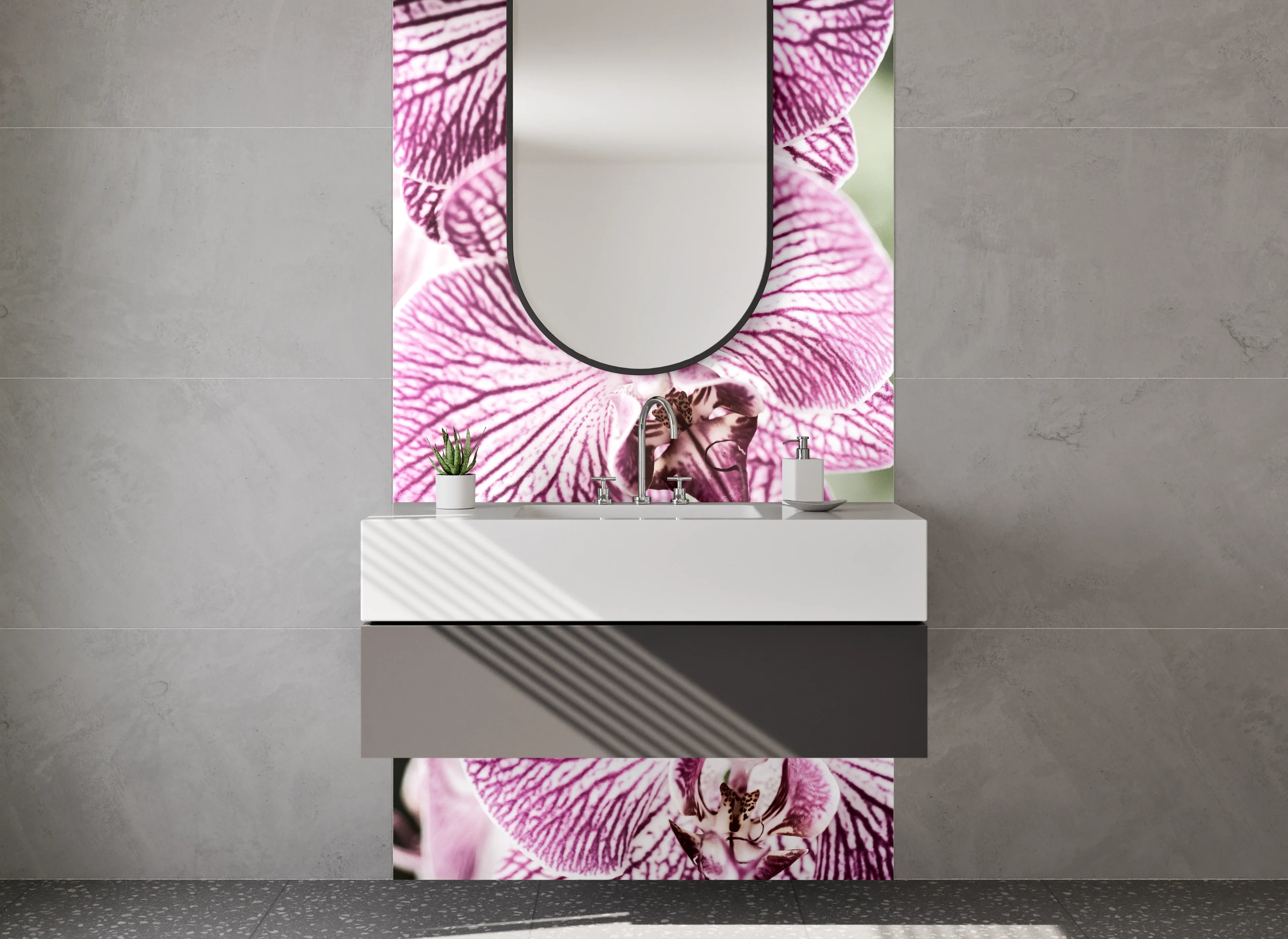 Waschbecken-Rückwand - Orchidee Nahaufnahme Blütenpracht Rosa Weiß