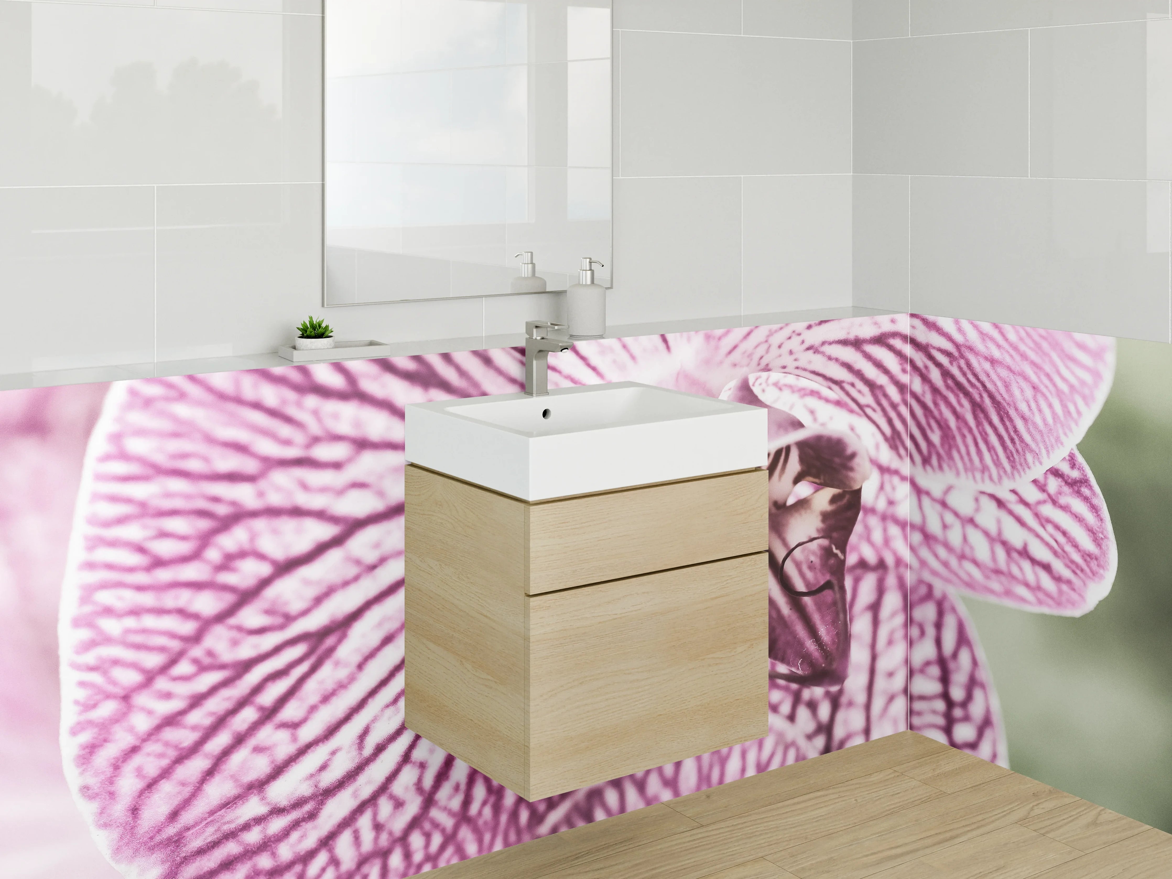 Waschbecken-Rückwand - Orchidee Nahaufnahme Blütenpracht Rosa Weiß