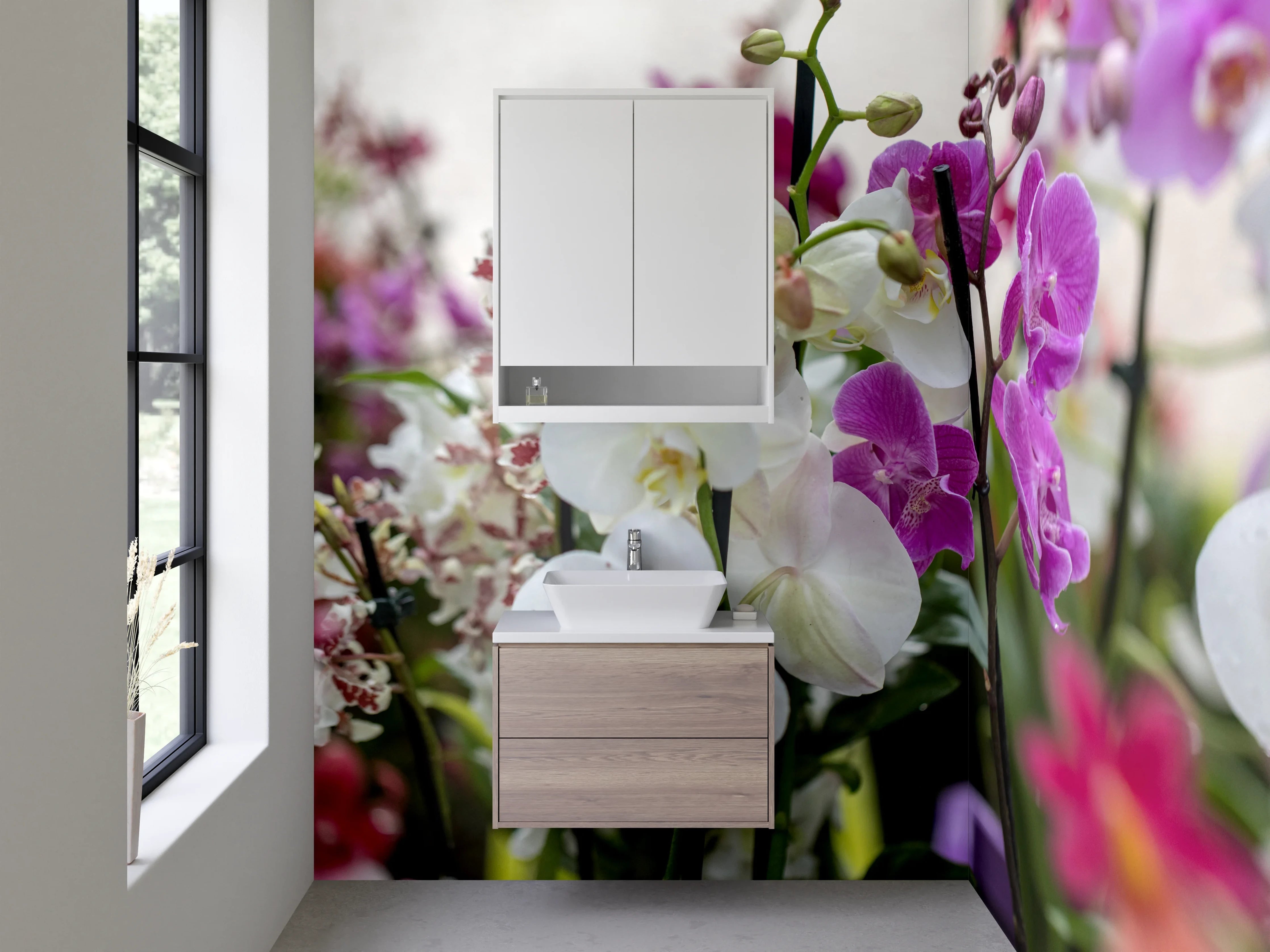 Waschbecken-Rückwand - Orchideen-Mix Blütenpracht Fotomotiv