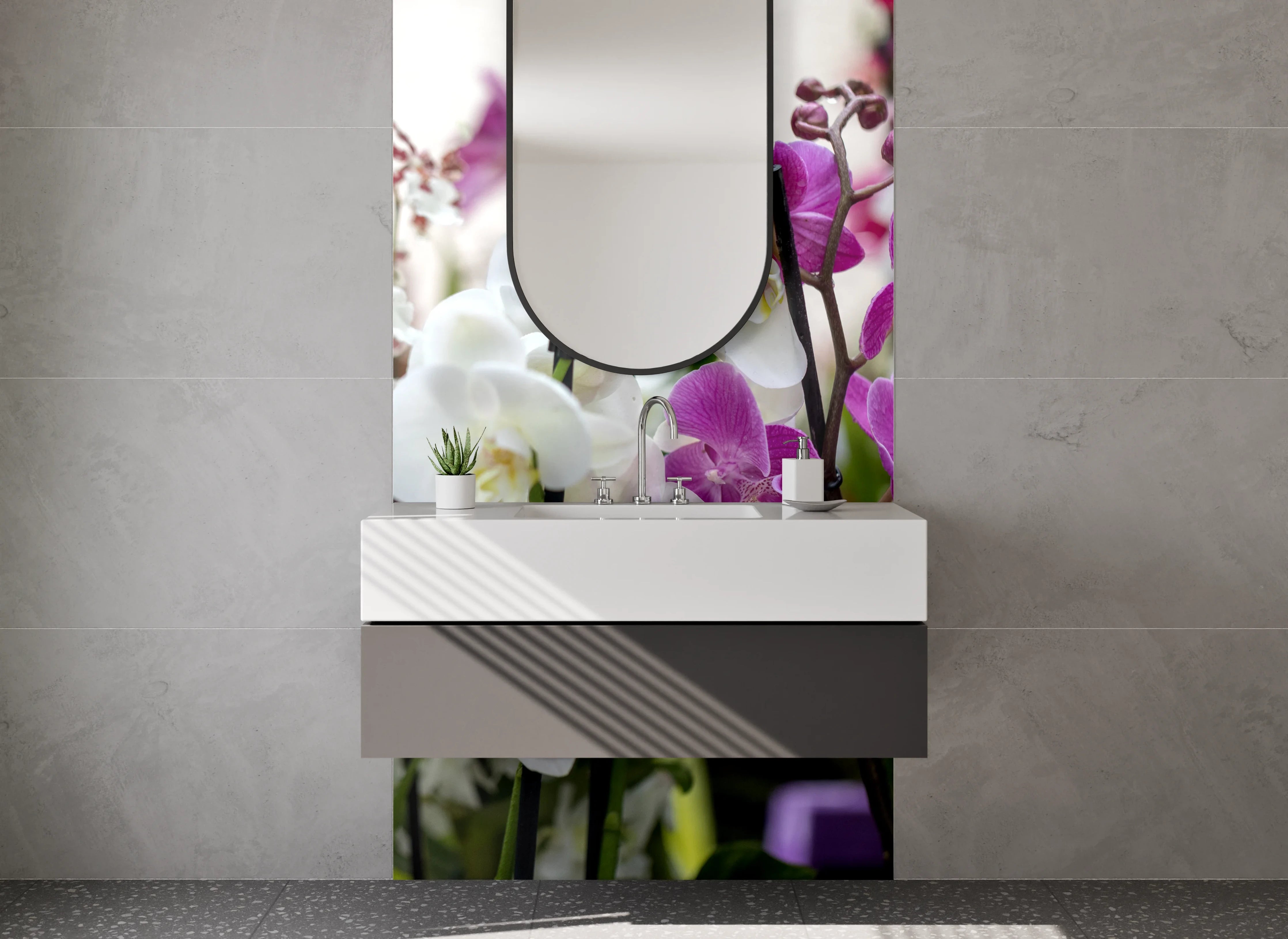 Waschbecken-Rückwand - Orchideen-Mix Blütenpracht Fotomotiv