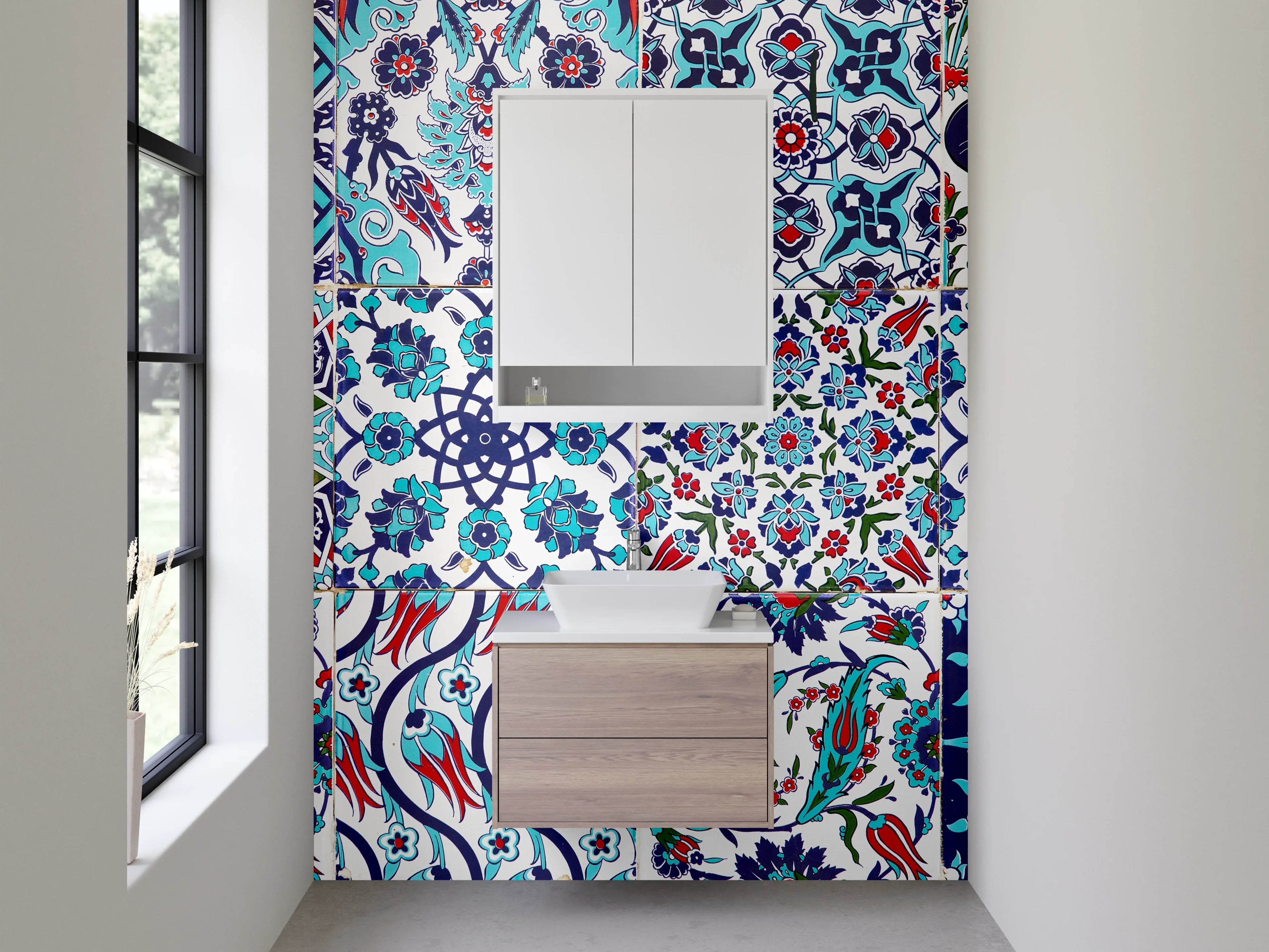 Waschbecken-Rückwand - Orientalische Fliesen Patchwork Blau Rot