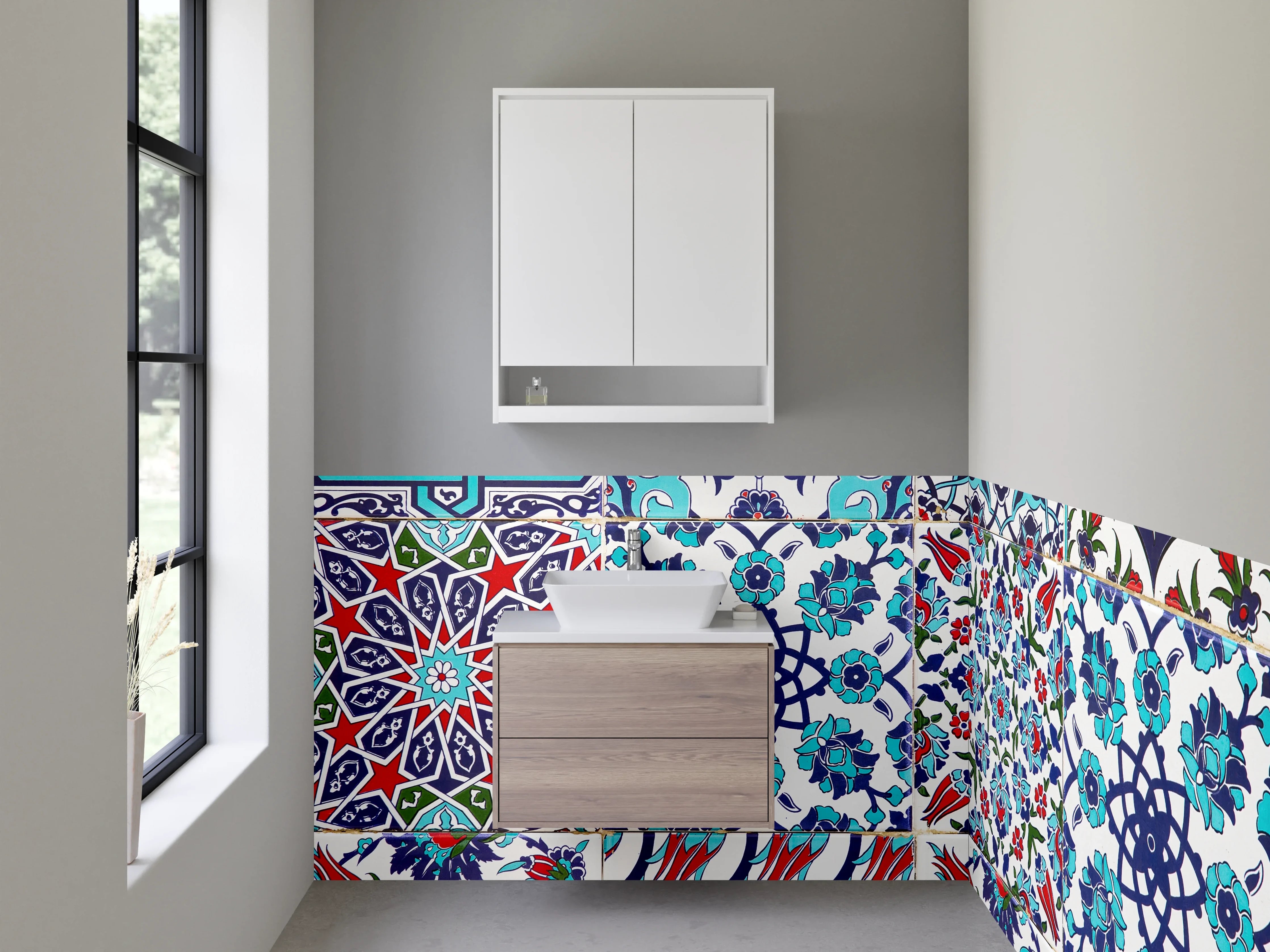 Waschbecken-Rückwand - Orientalische Fliesen Patchwork Blau Rot