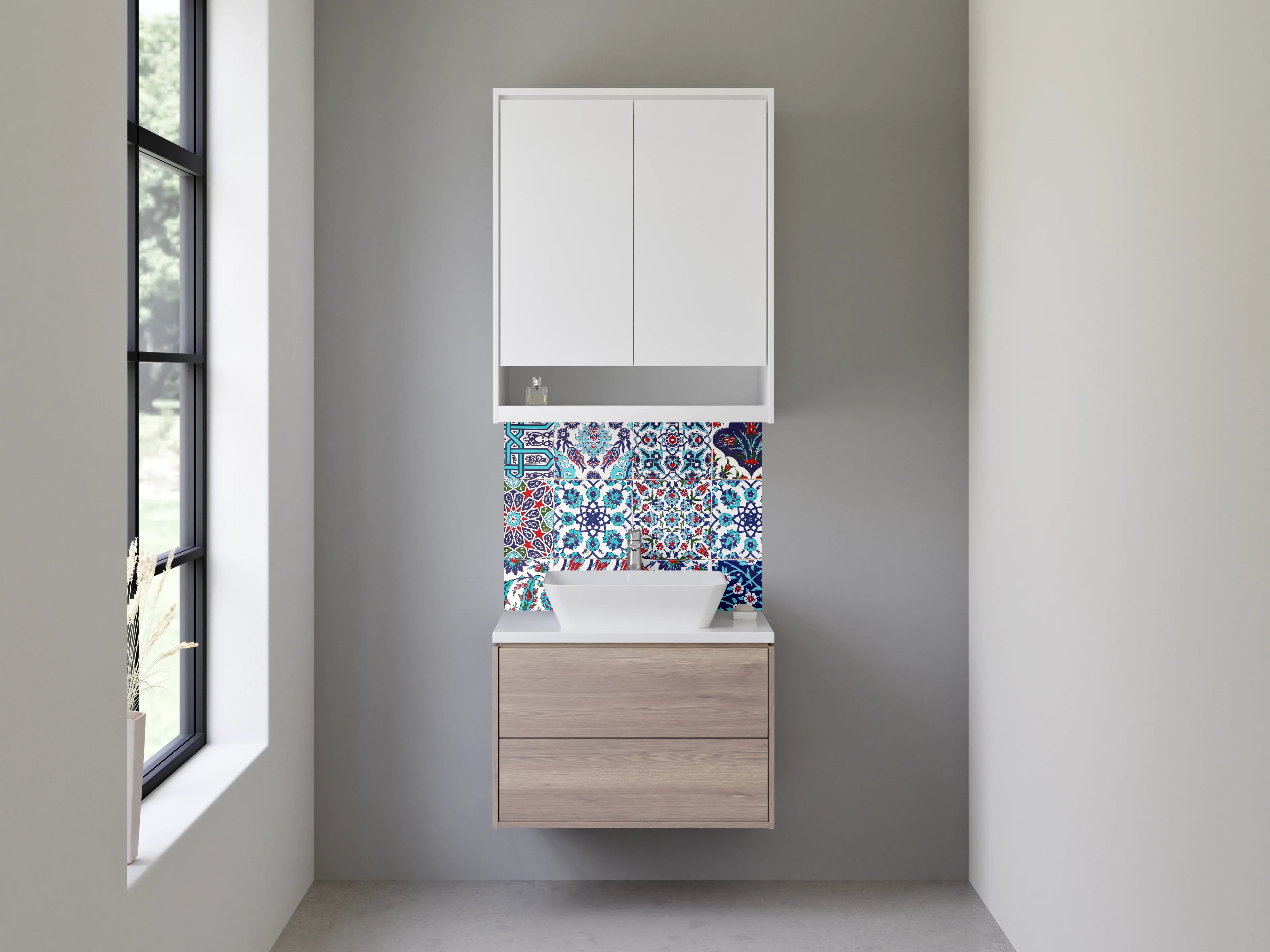 Waschbecken-Rückwand - Orientalische Fliesen Patchwork Blau Rot