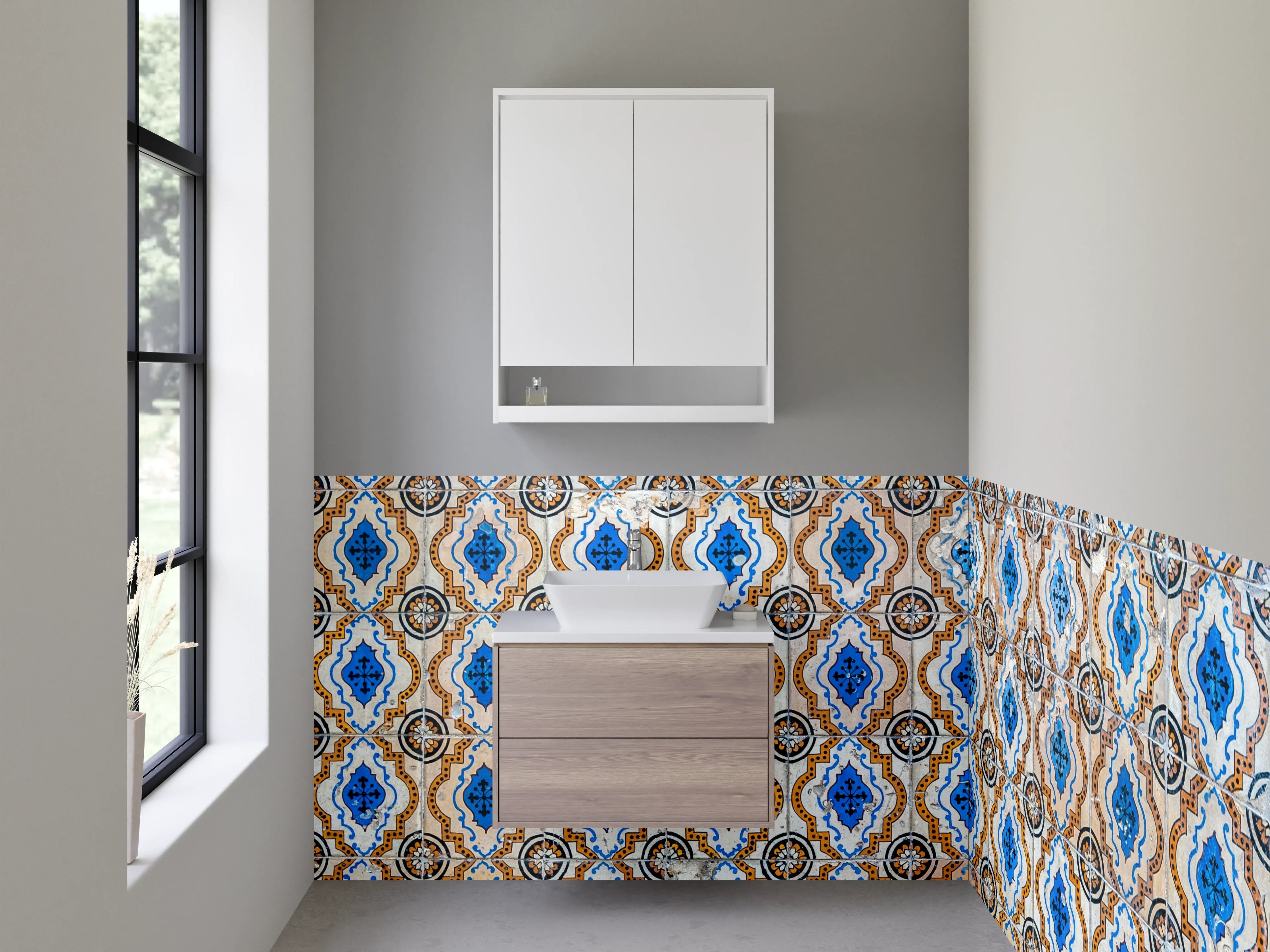 Waschbecken-Rückwand - Orientalische Fliesenmuster Blau Braun Modern
