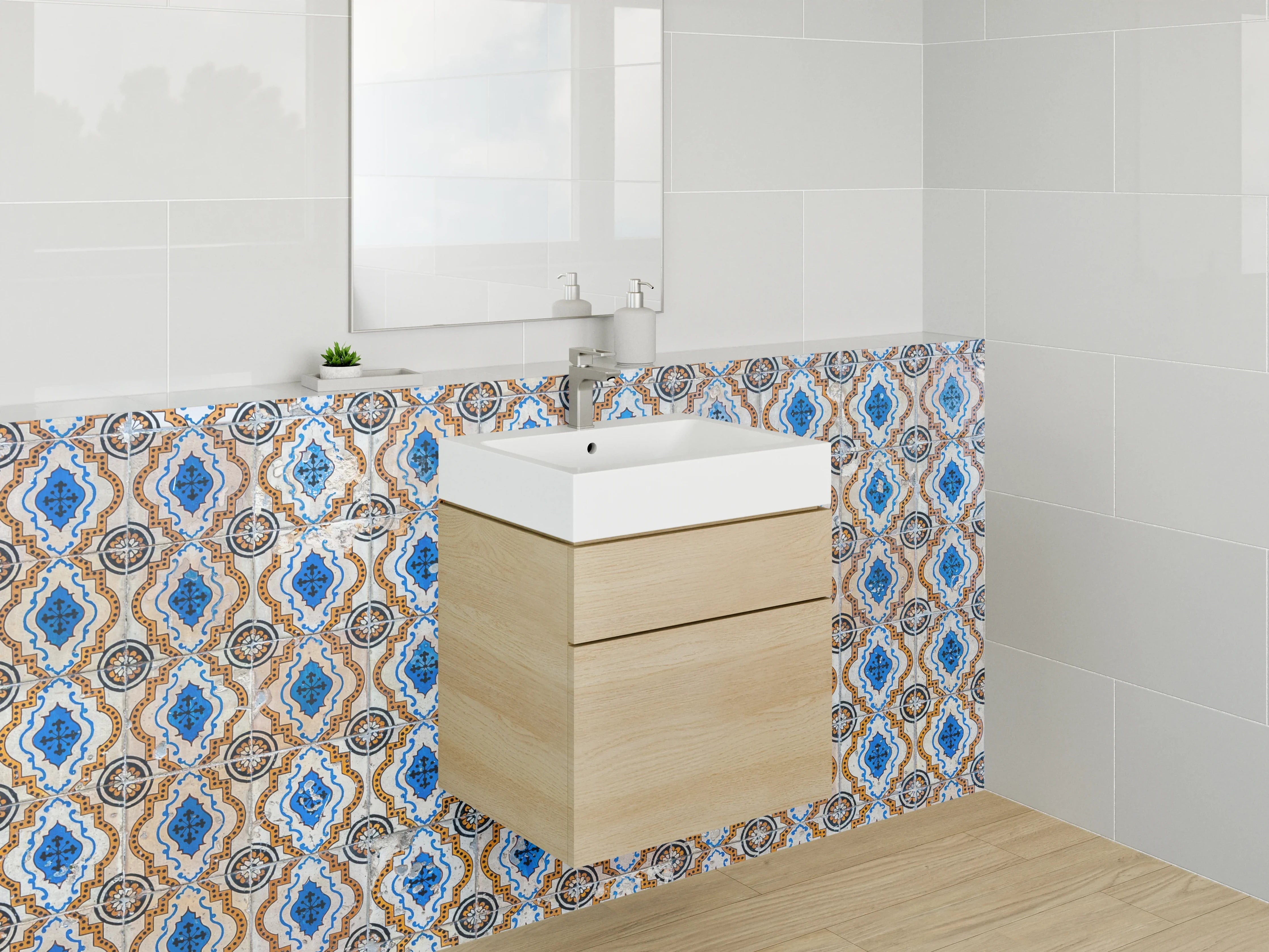 Waschbecken-Rückwand - Orientalische Fliesenmuster Blau Braun Modern