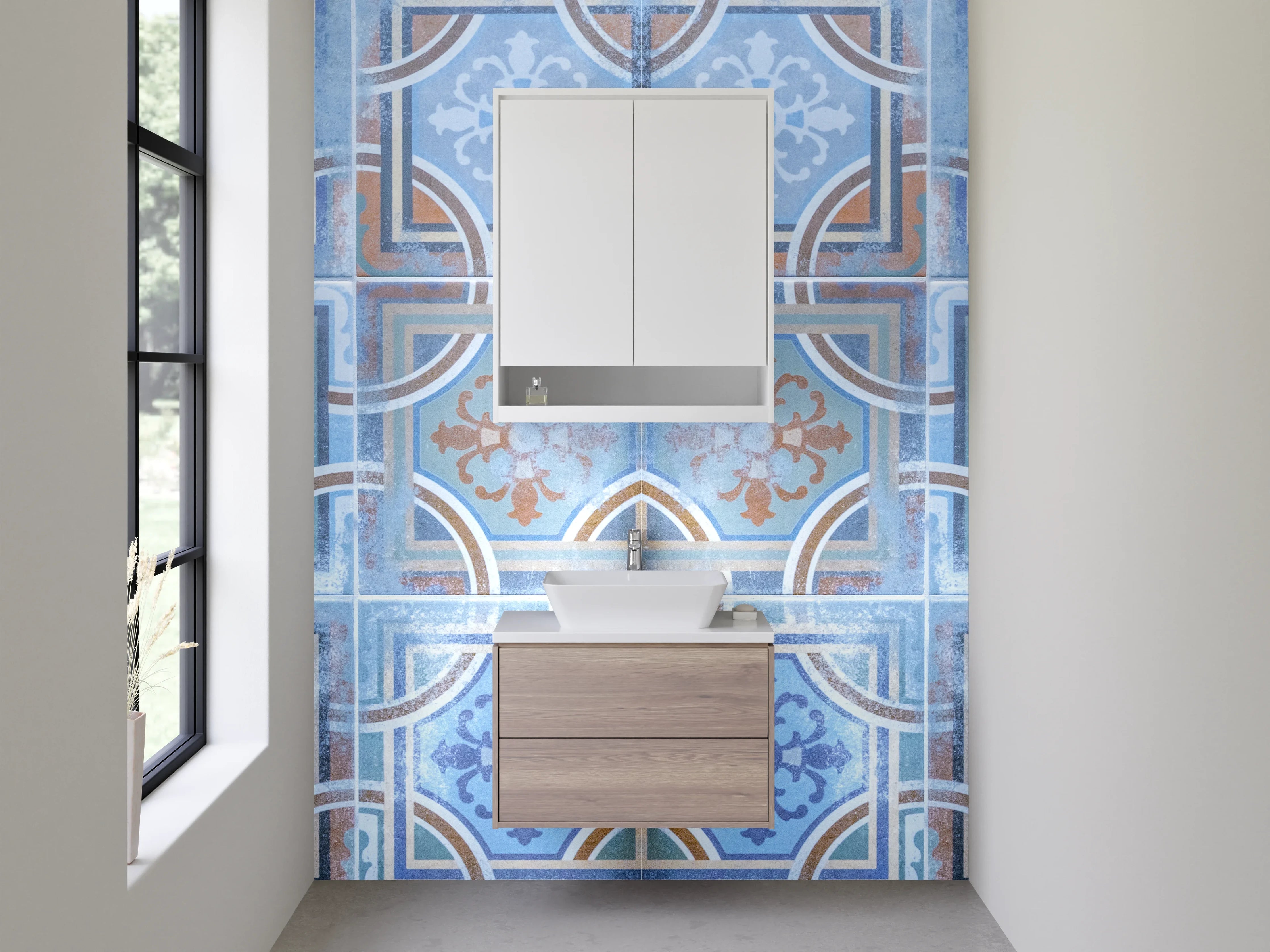 Waschbecken-Rückwand - Orientalische Fliesenmuster in Blau