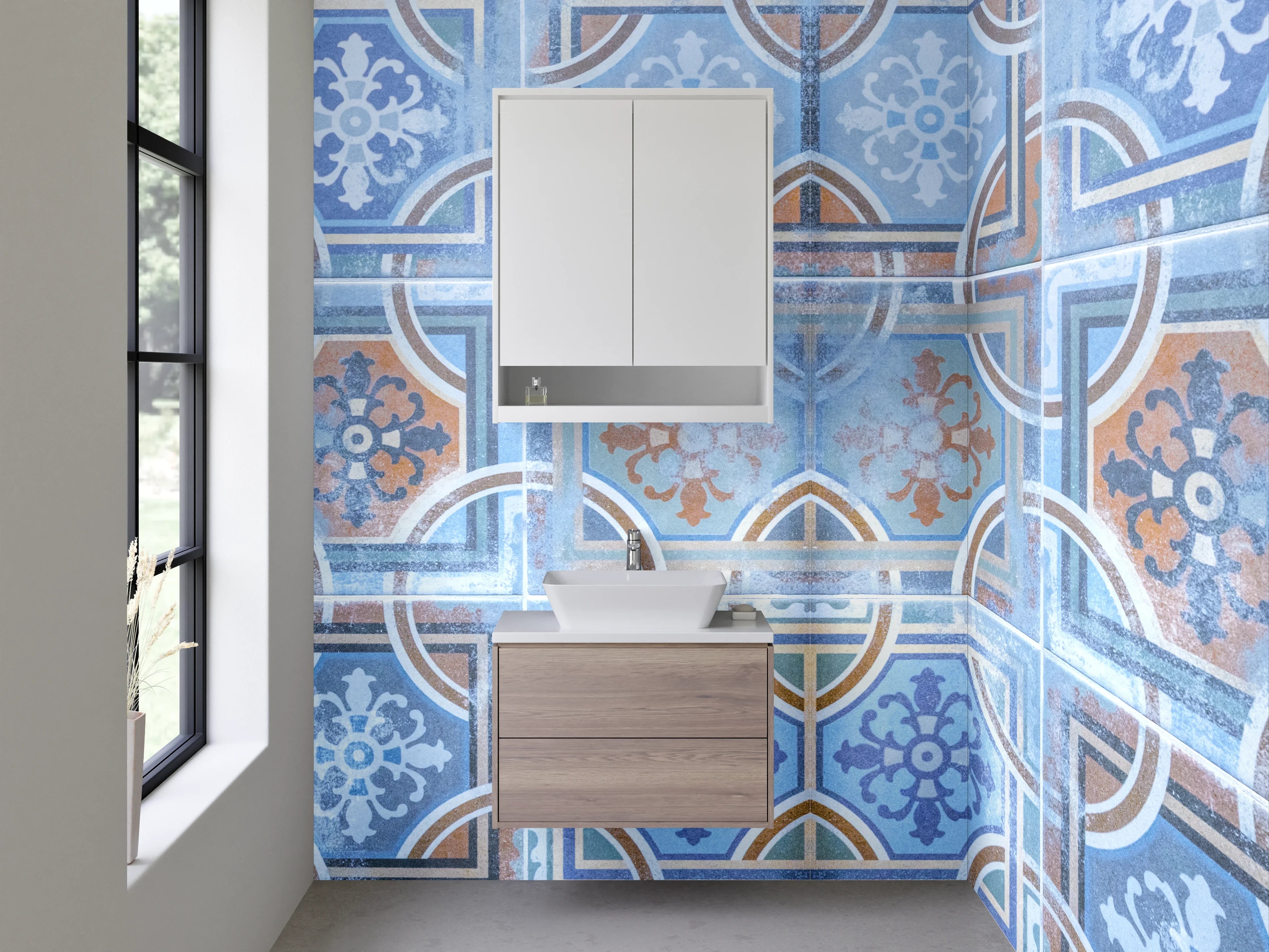 Waschbecken-Rückwand - Orientalische Fliesenmuster in Blau