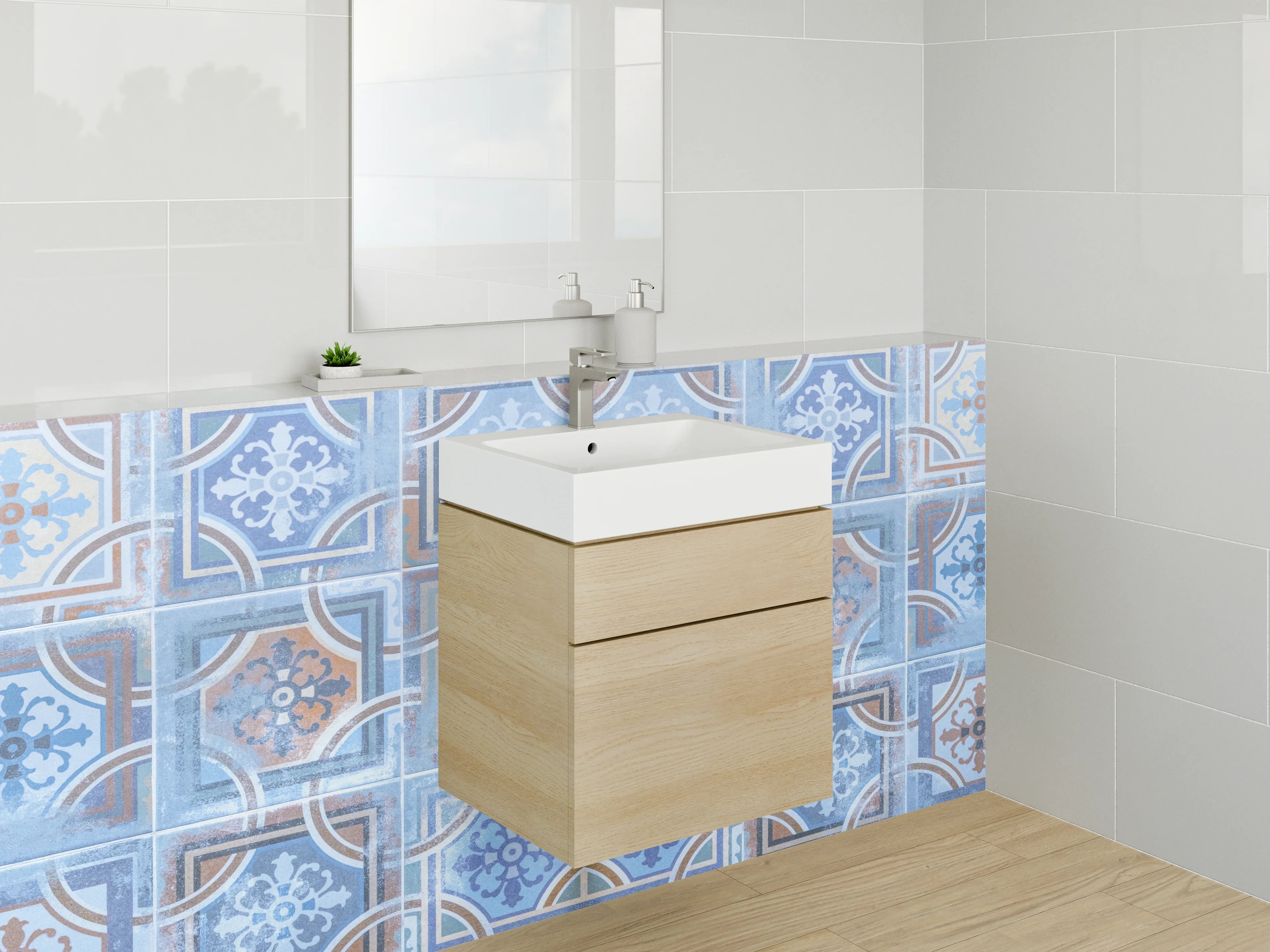 Waschbecken-Rückwand - Orientalische Fliesenmuster in Blau