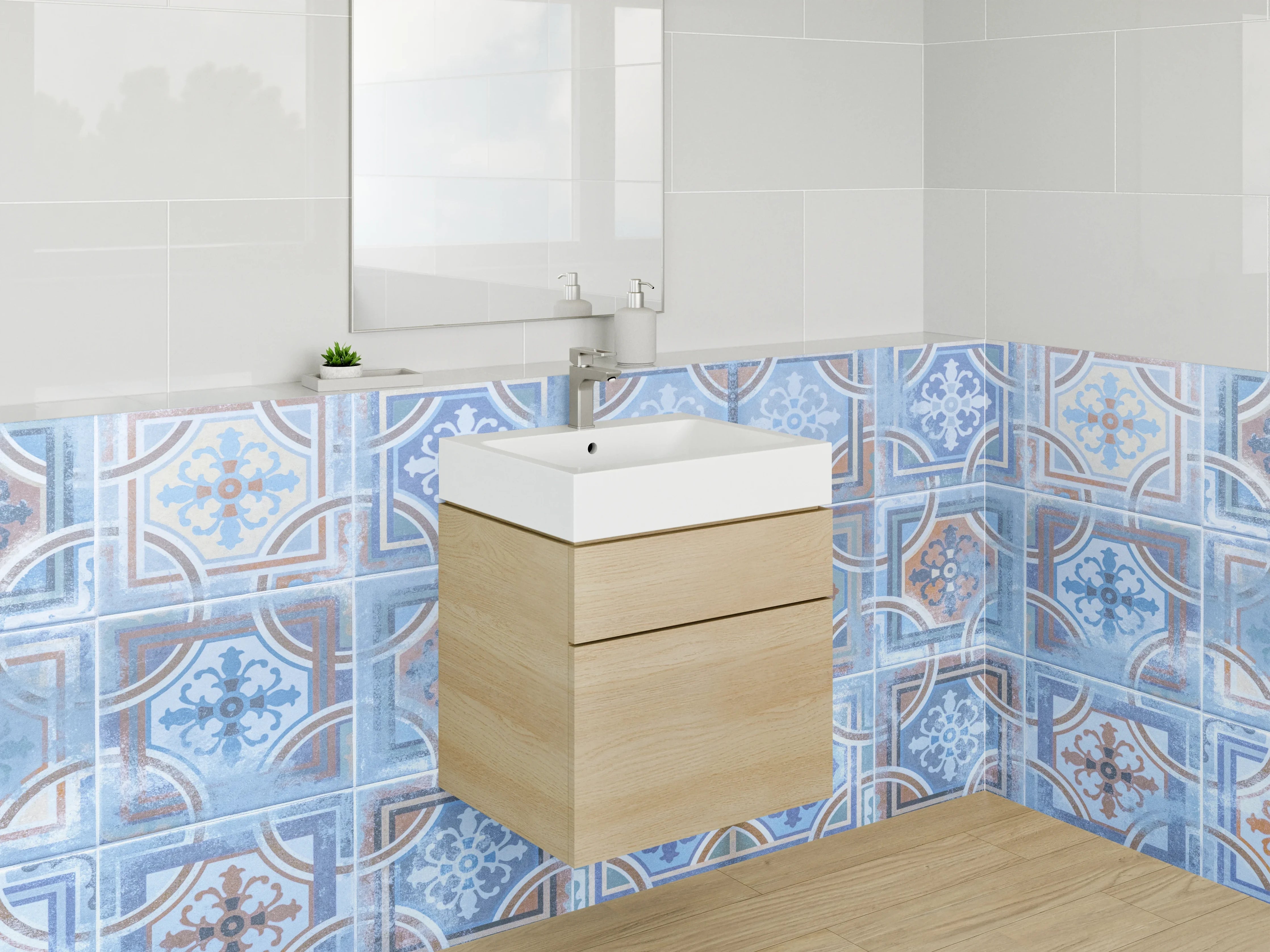 Waschbecken-Rückwand - Orientalische Fliesenmuster in Blau