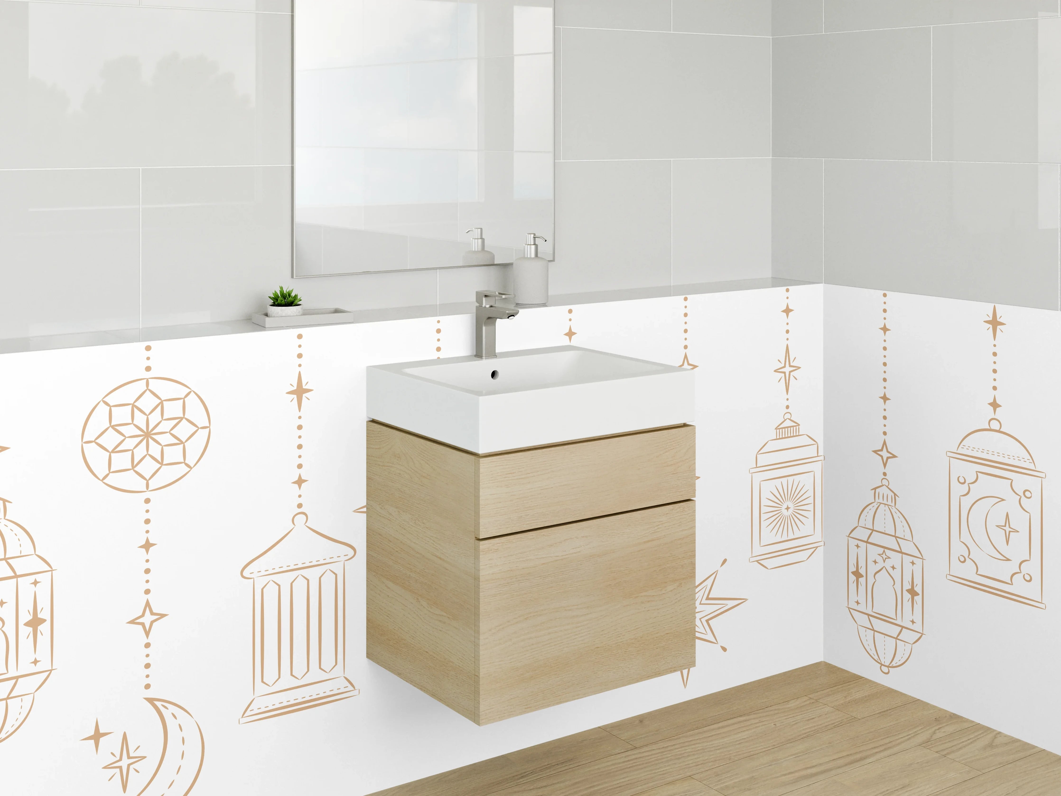 Waschbecken-Rückwand - Orientalische Laternen und Sterne Muster