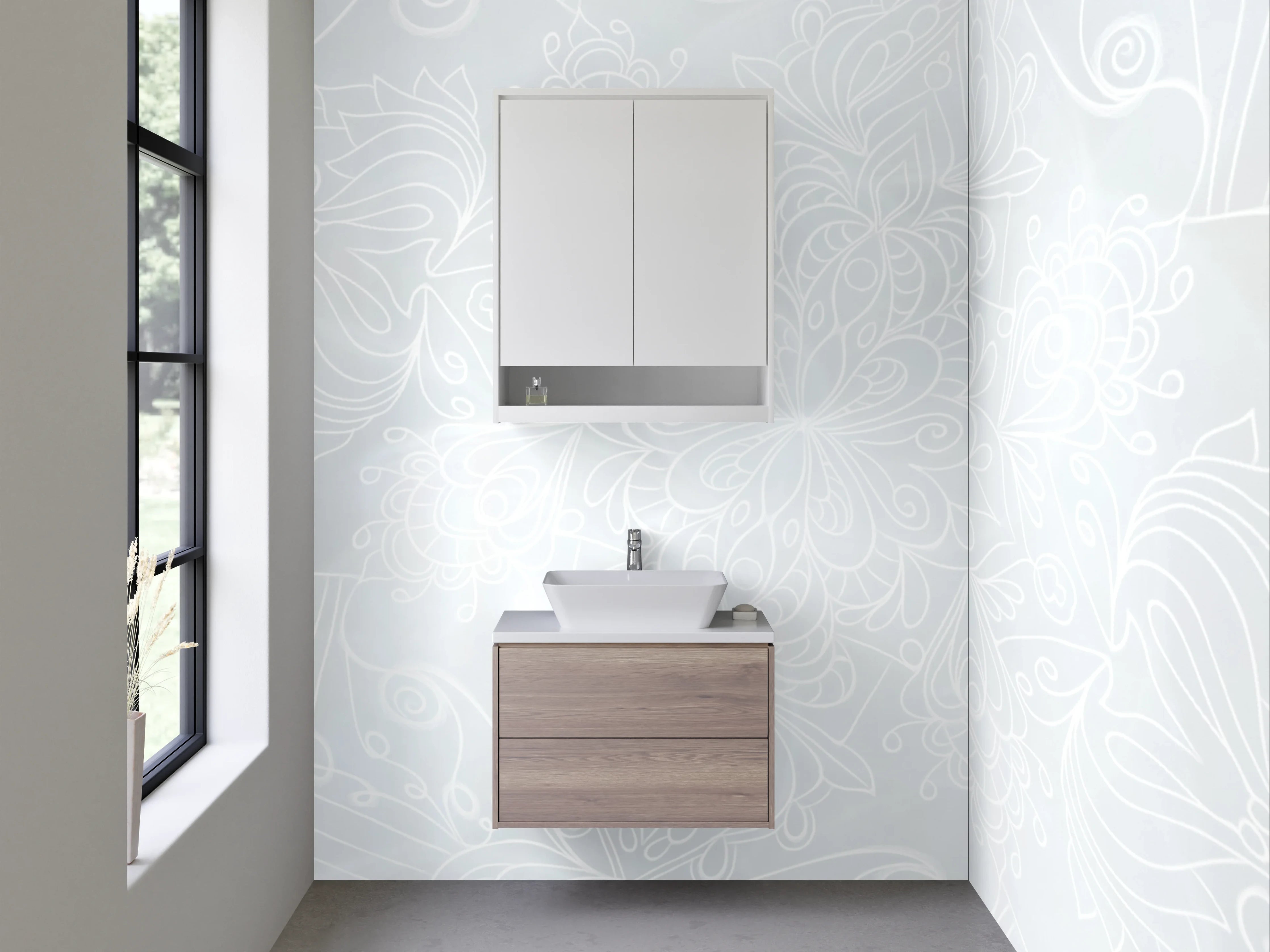 Waschbecken-Rückwand - Orientalische Mandala-Optik in Weiß-Blau
