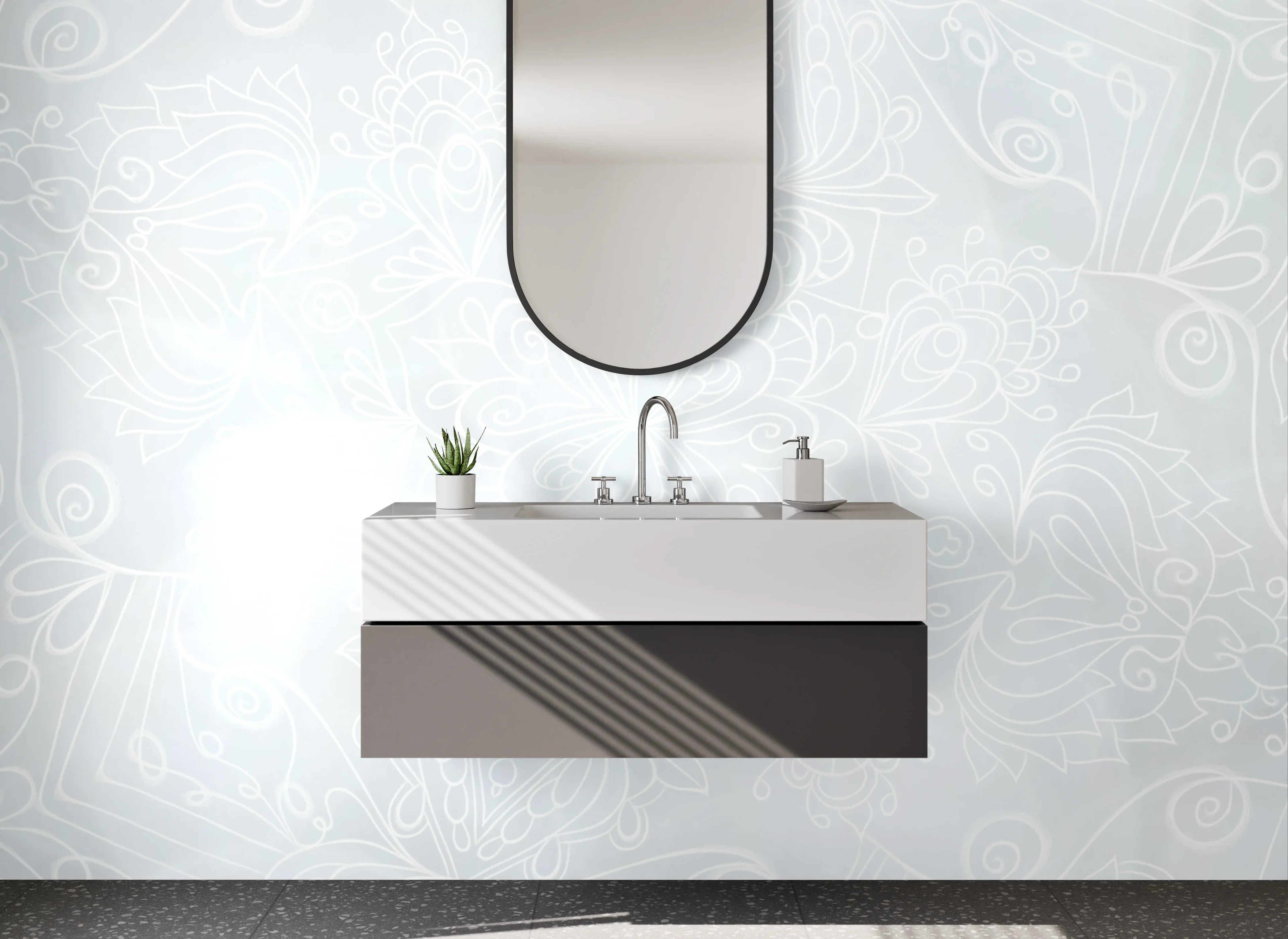 Waschbecken-Rückwand - Orientalische Mandala-Optik in Weiß-Blau