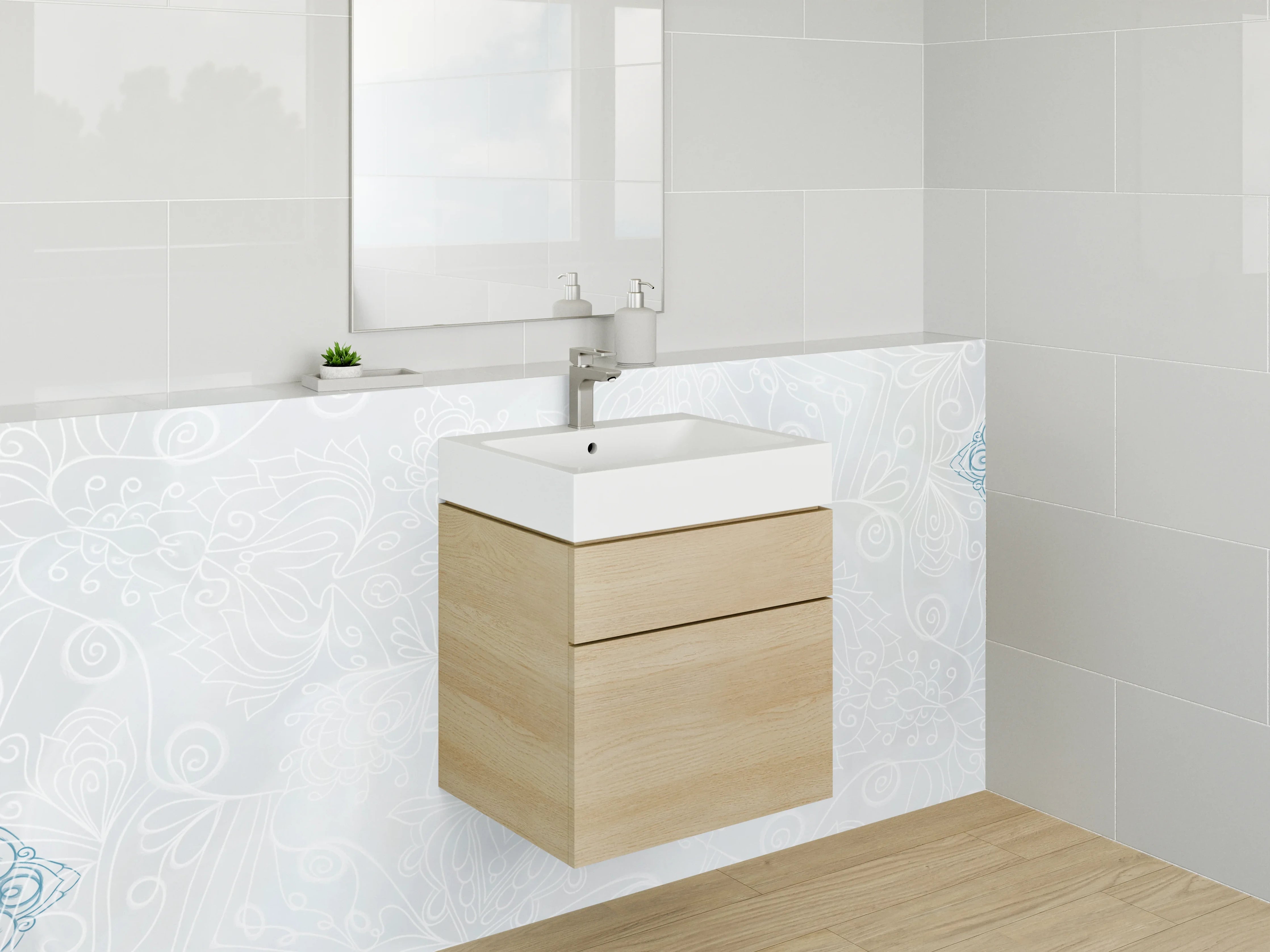 Waschbecken-Rückwand - Orientalische Mandala-Optik in Weiß-Blau