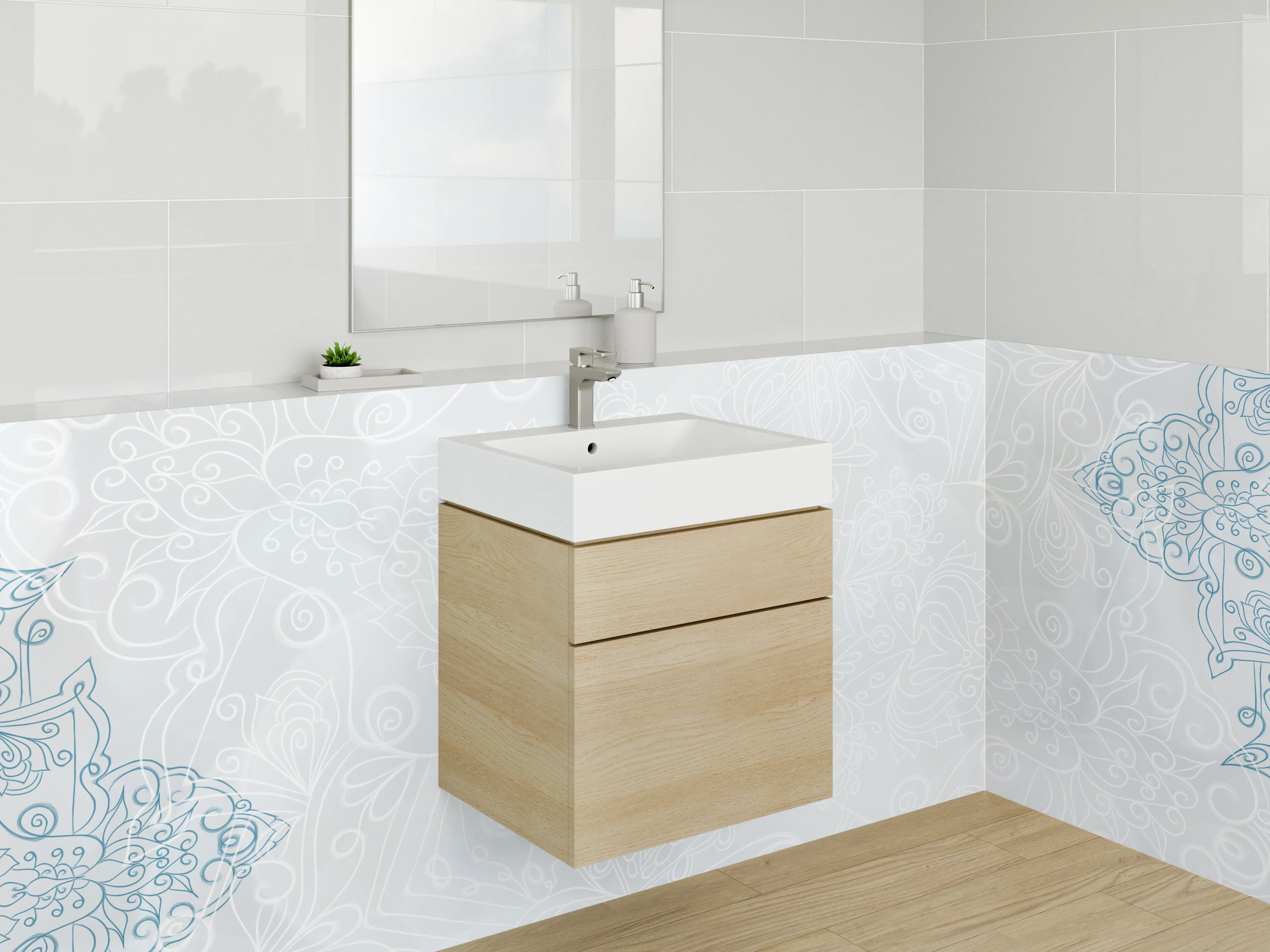 Waschbecken-Rückwand - Orientalische Mandala-Optik in Weiß-Blau