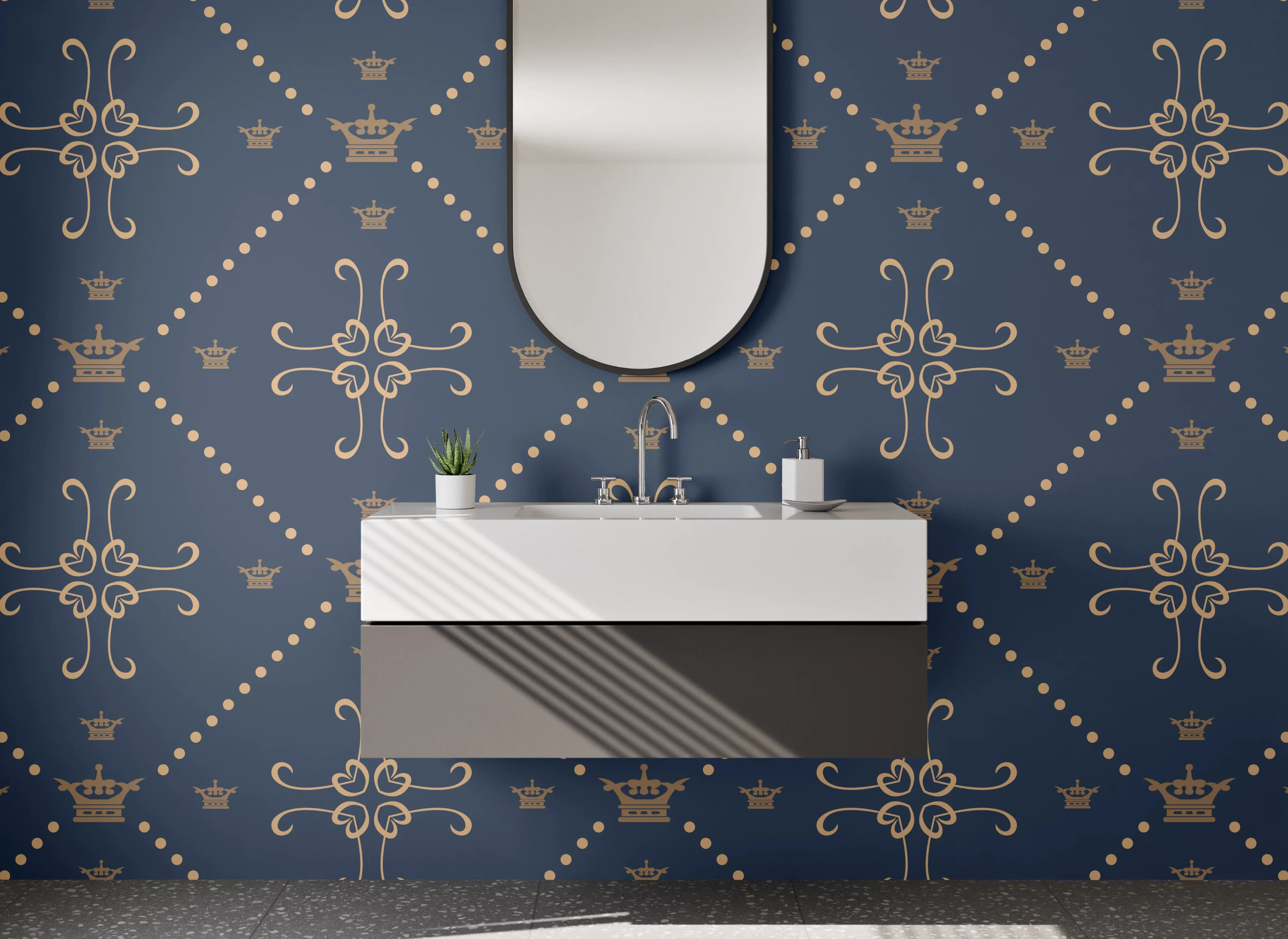 Waschbecken-Rückwand - Orientalisches Blumen-Muster Blau Braun