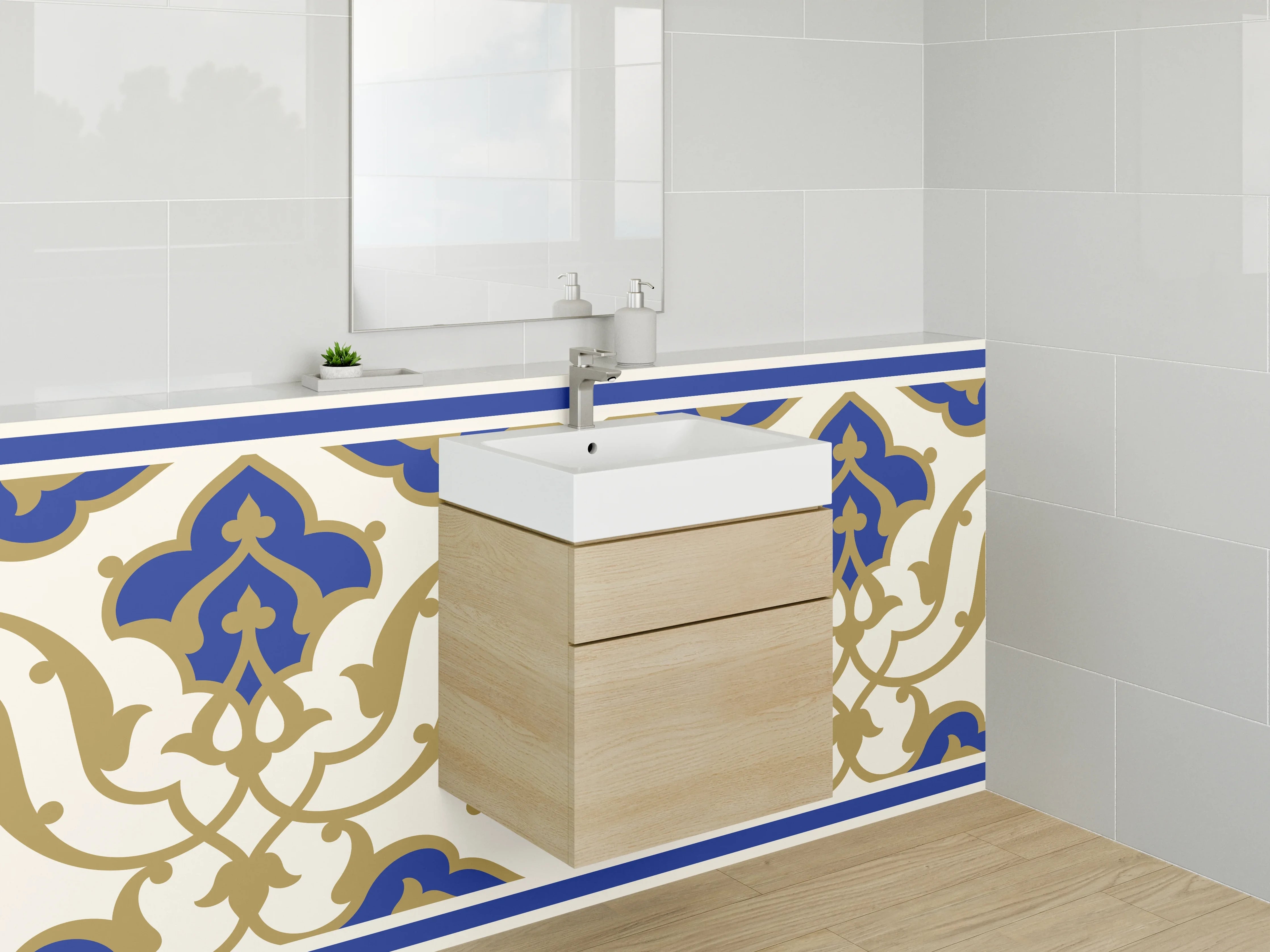 Waschbecken-Rückwand - Orientalisches Fliesenmuster Blau Gold