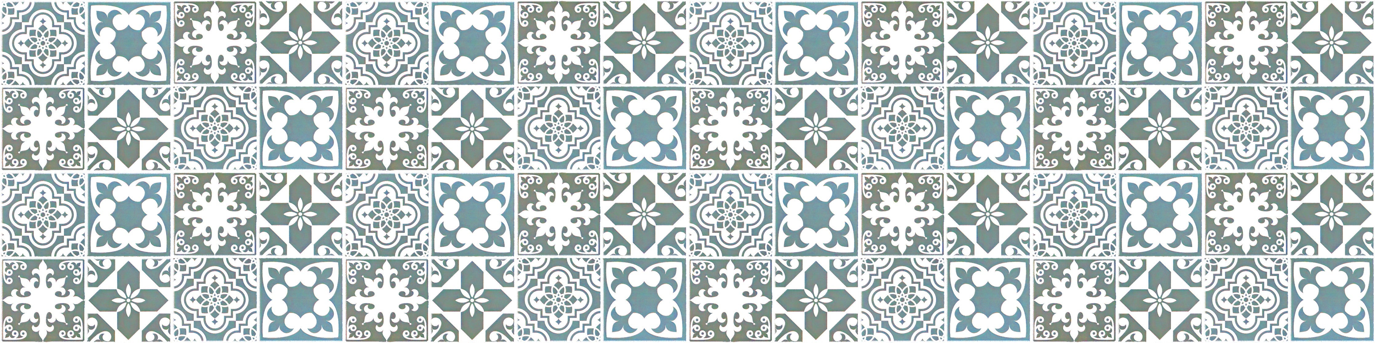 Waschbecken-Rückwand-Orientalisches Fliesenmuster Blau Grau