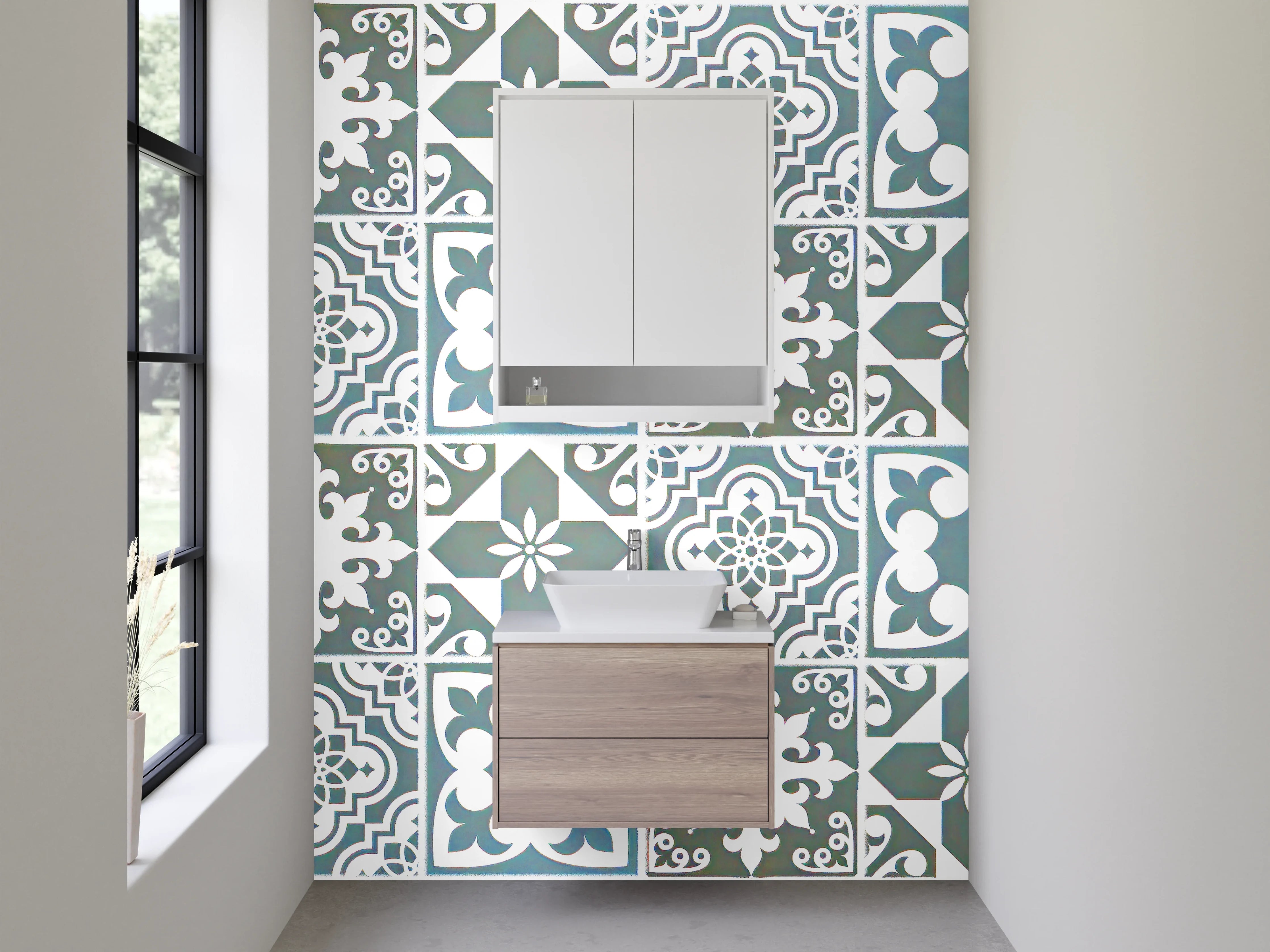 Waschbecken-Rückwand - Orientalisches Fliesenmuster Blau Grau