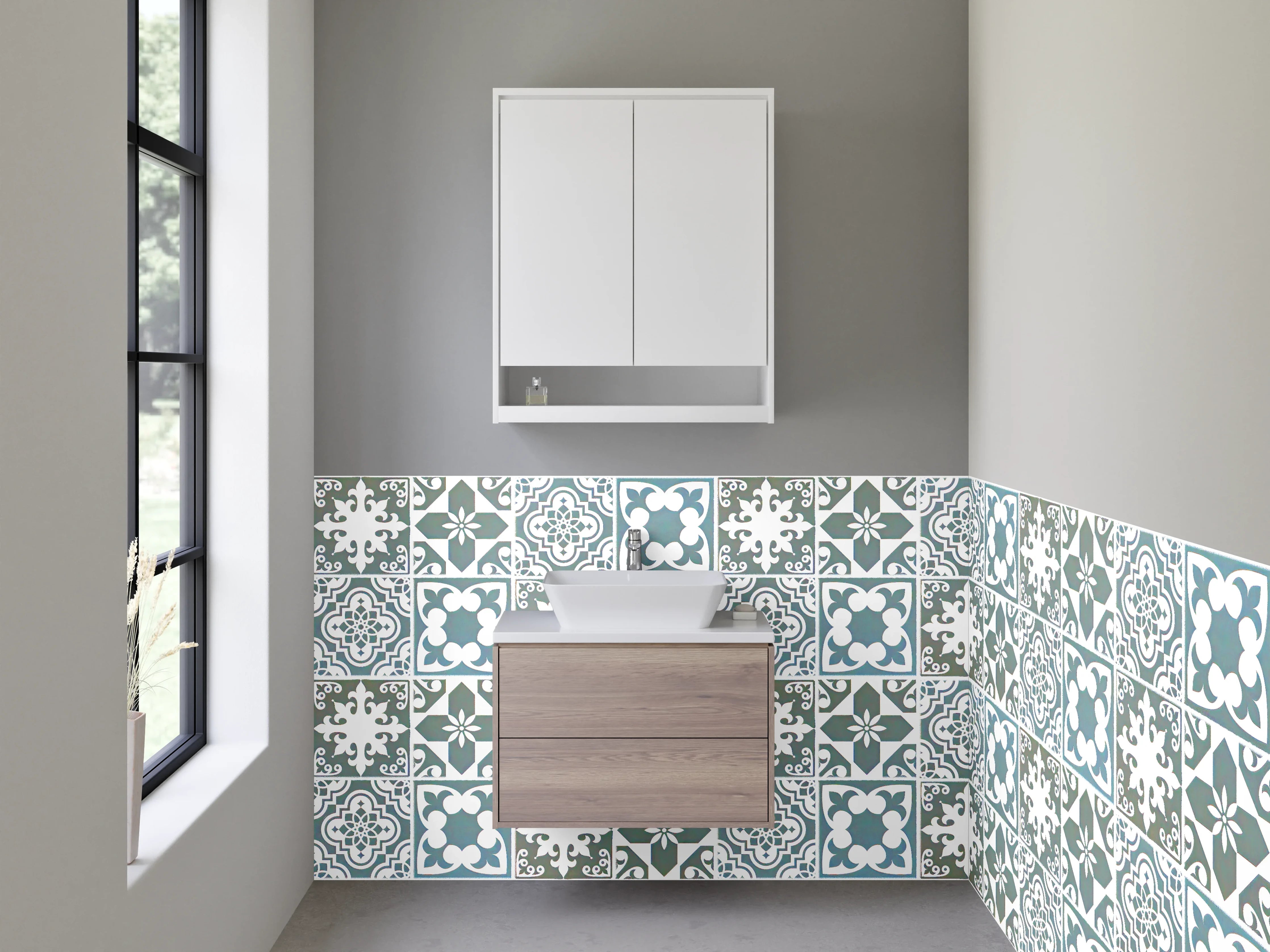 Waschbecken-Rückwand - Orientalisches Fliesenmuster Blau Grau