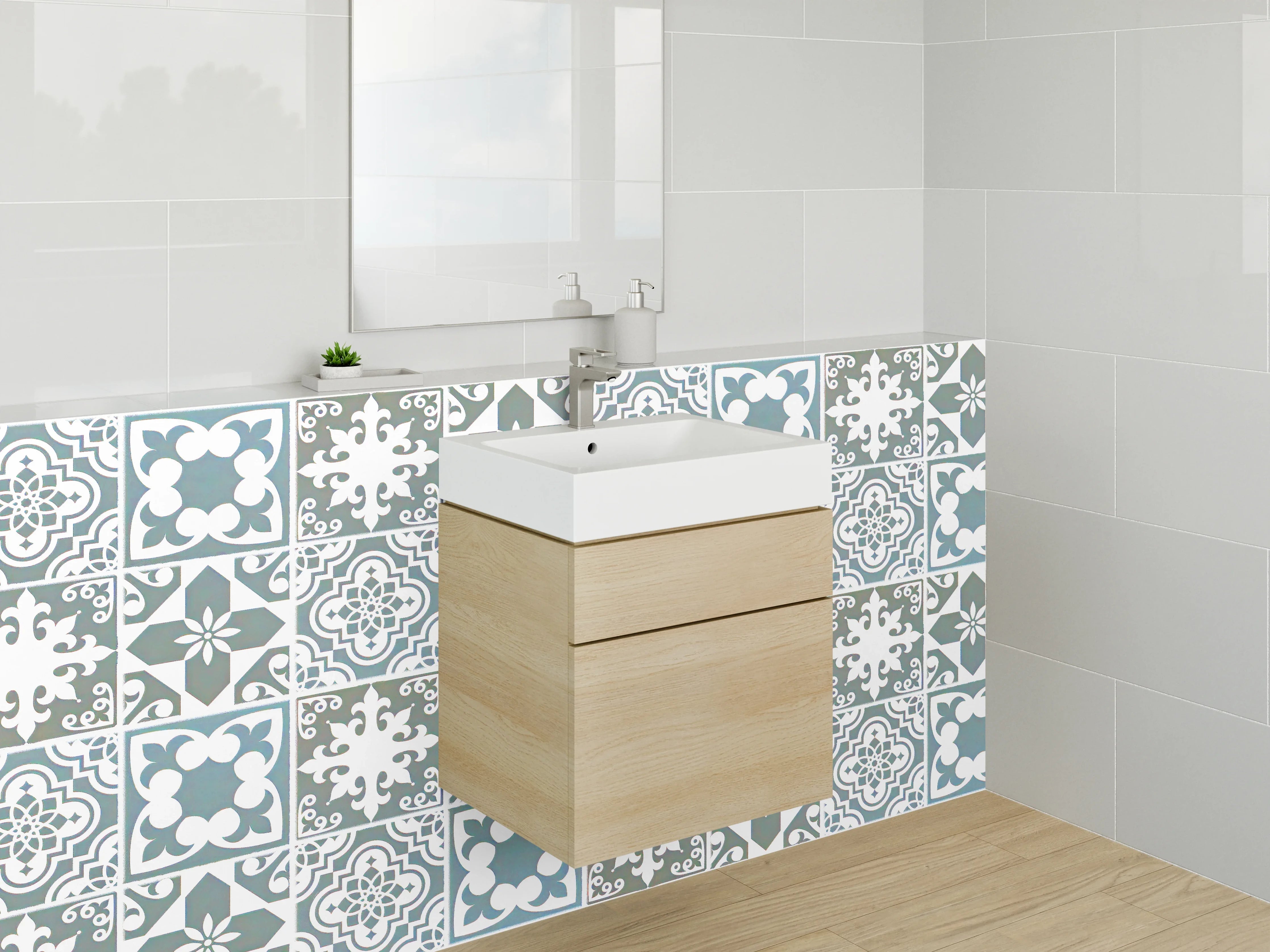 Waschbecken-Rückwand - Orientalisches Fliesenmuster Blau Grau