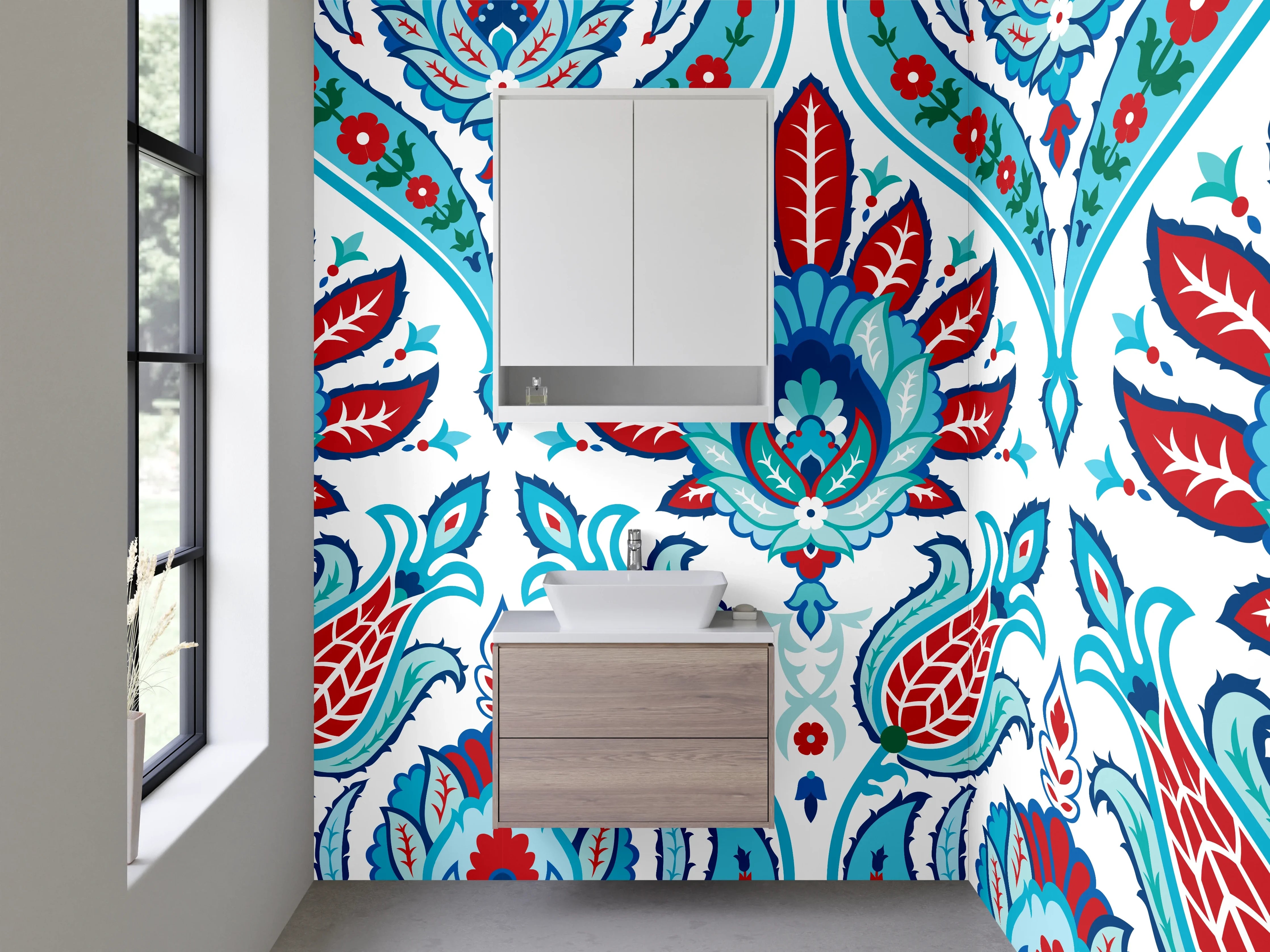Waschbecken-Rückwand - Orientalisches Fliesenmuster Blau Rot Türkis