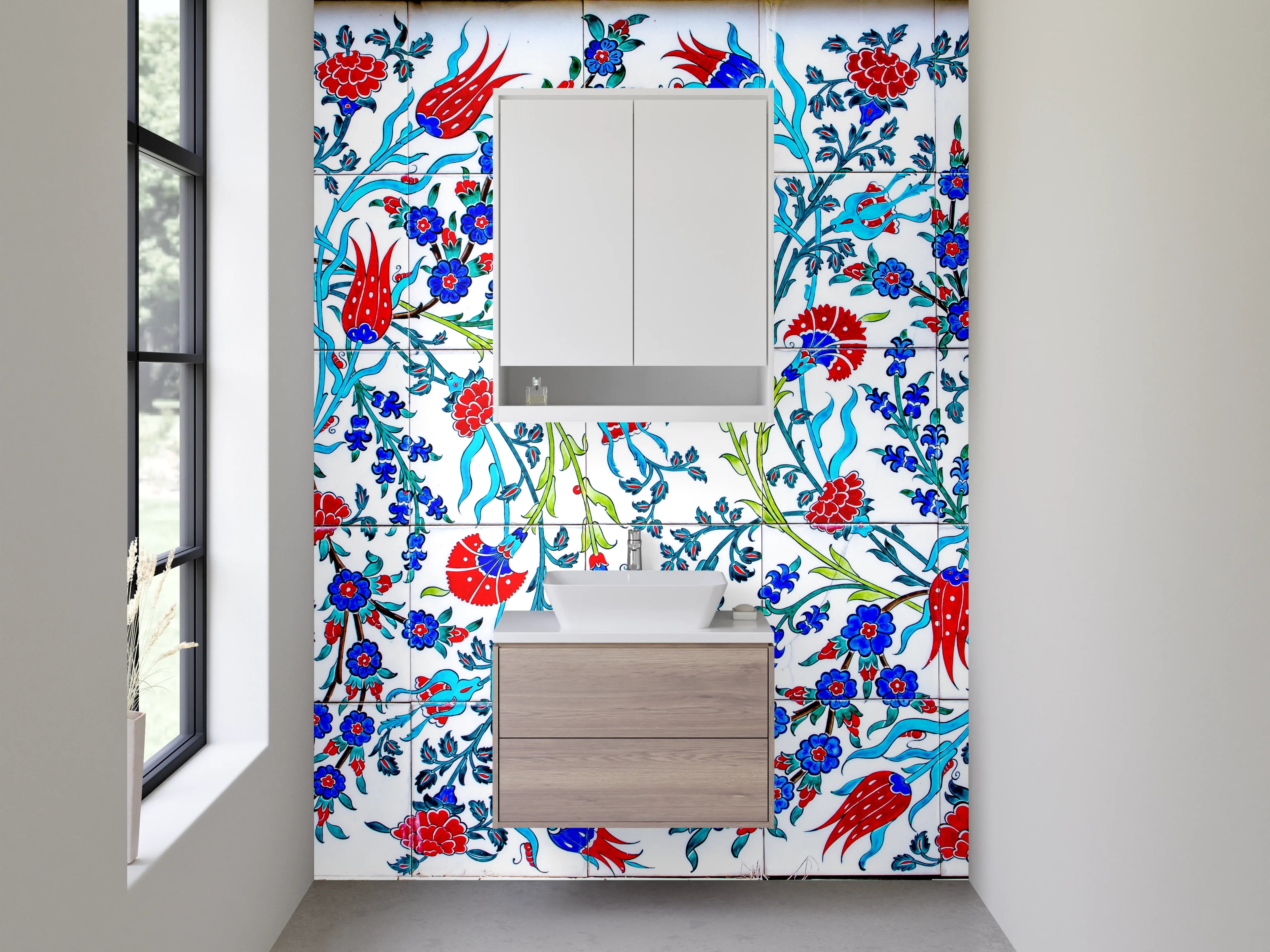 Waschbecken-Rückwand - Orientalisches Fliesenmuster Blau Rot