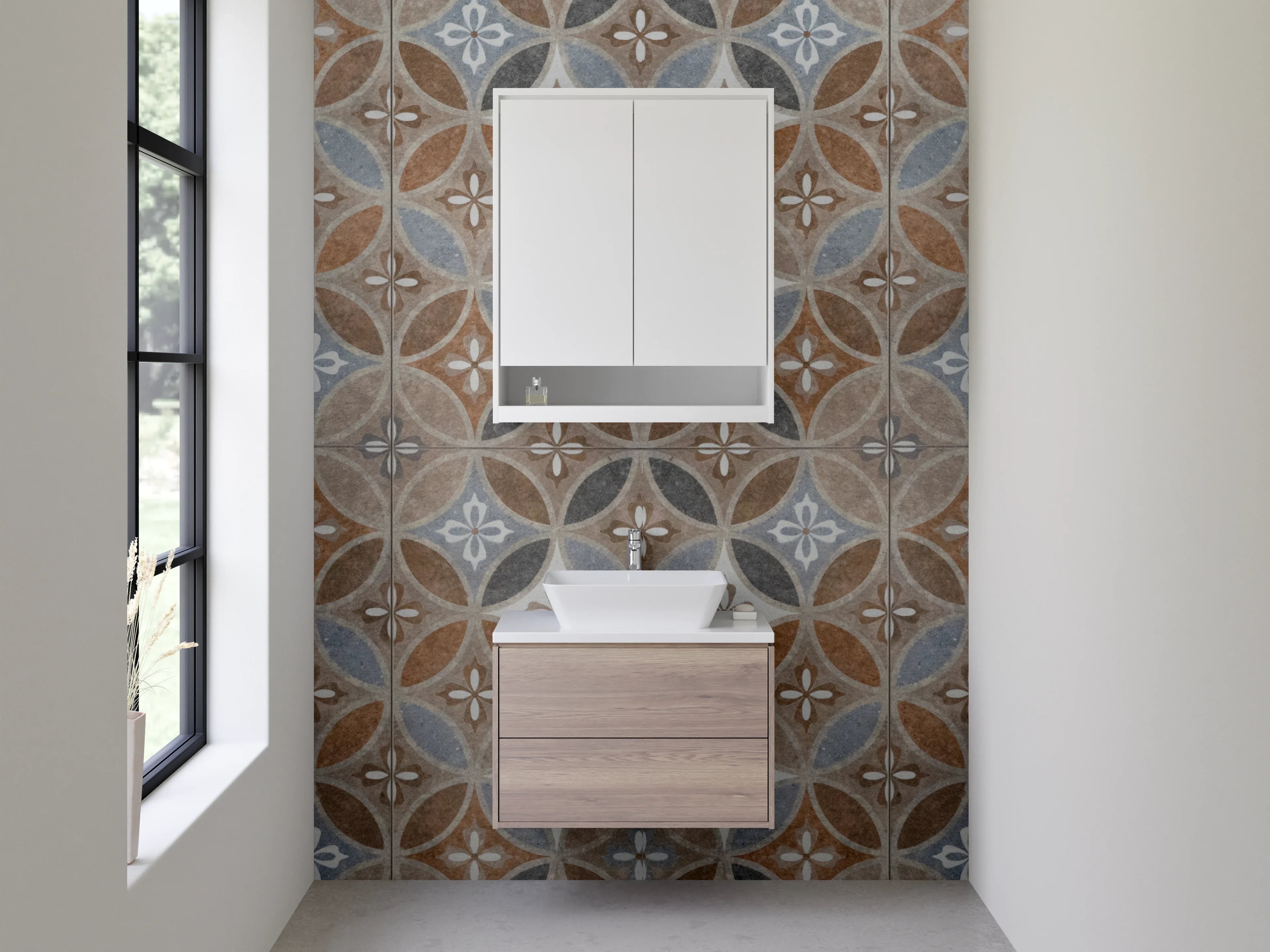 Waschbecken-Rückwand - Orientalisches Fliesenmuster Braun Grau Blau